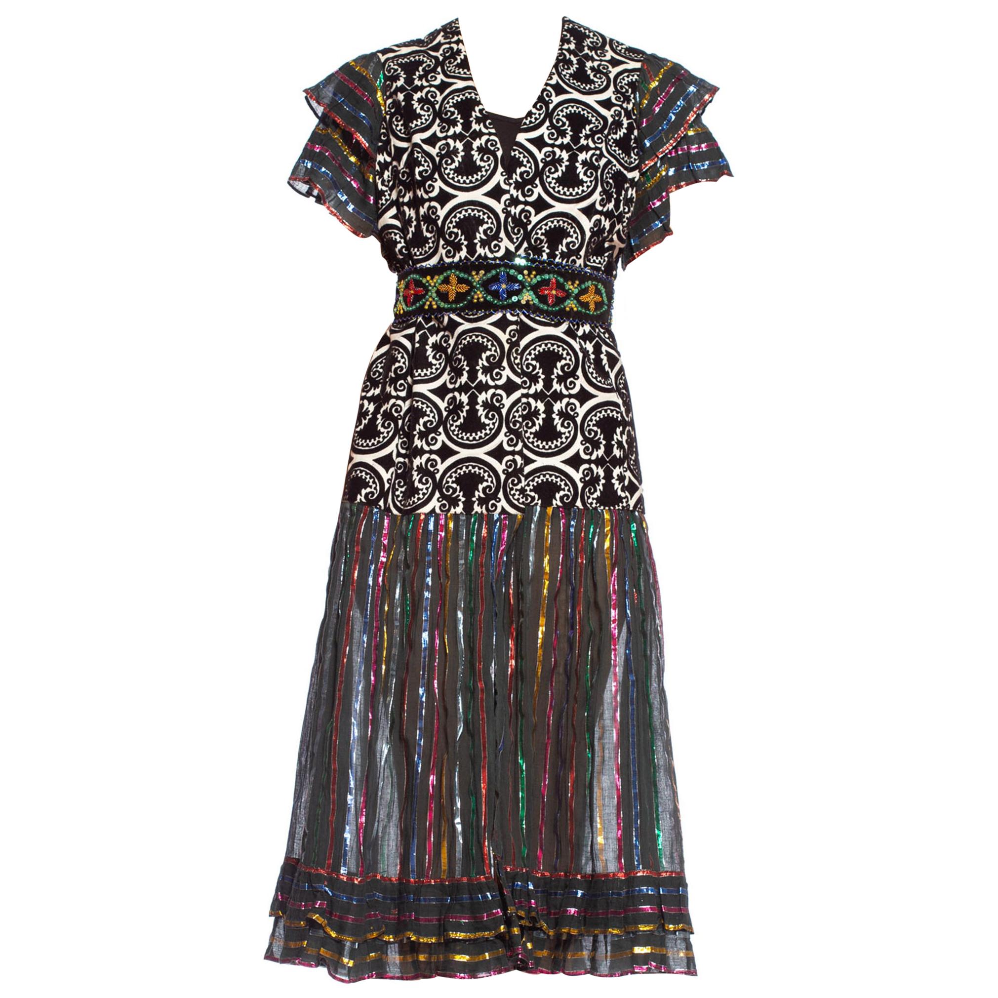 MORPHEW COLLECTION Duster Wrap Dress Made From 70'S Lurex & Velvet Fabrics With For Sale