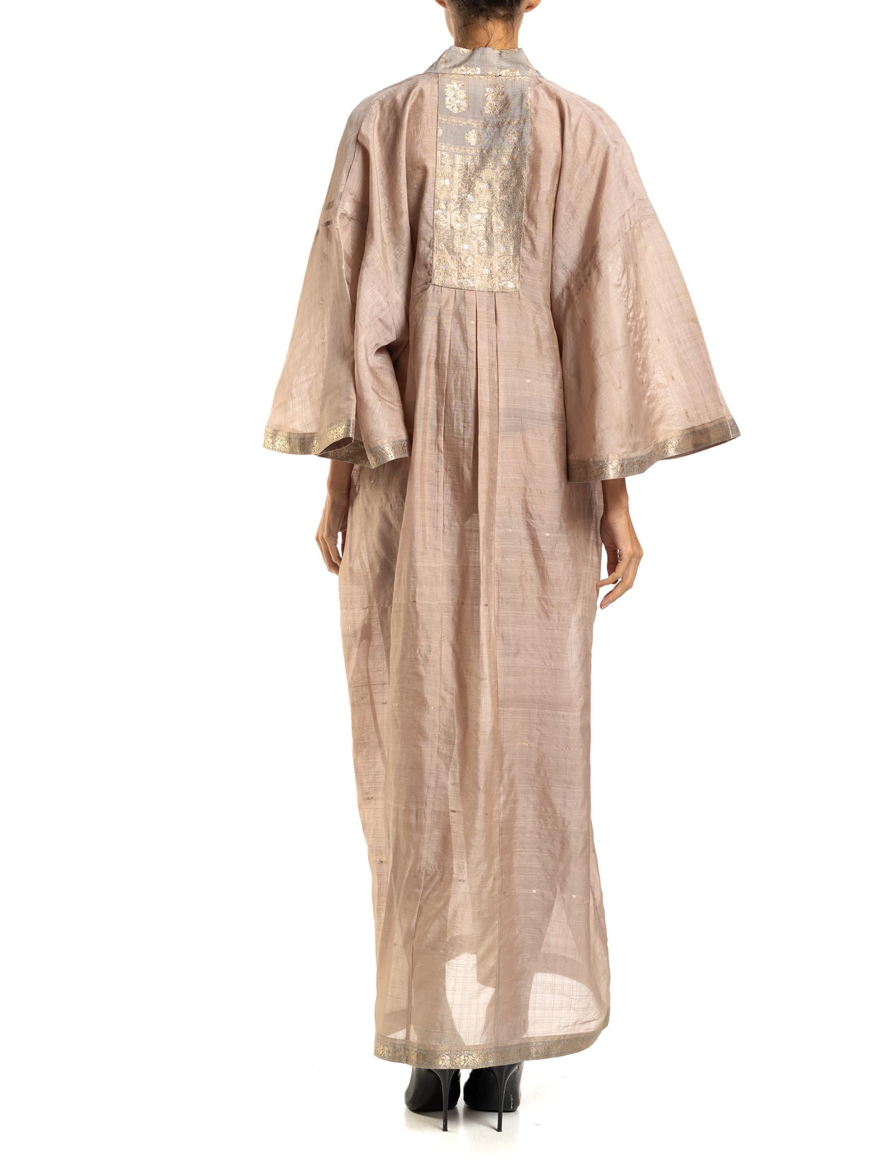 MORPHEW COLLECTION Dusty Pink Silk Kaftan Made From Vintage Sari For Sale 6