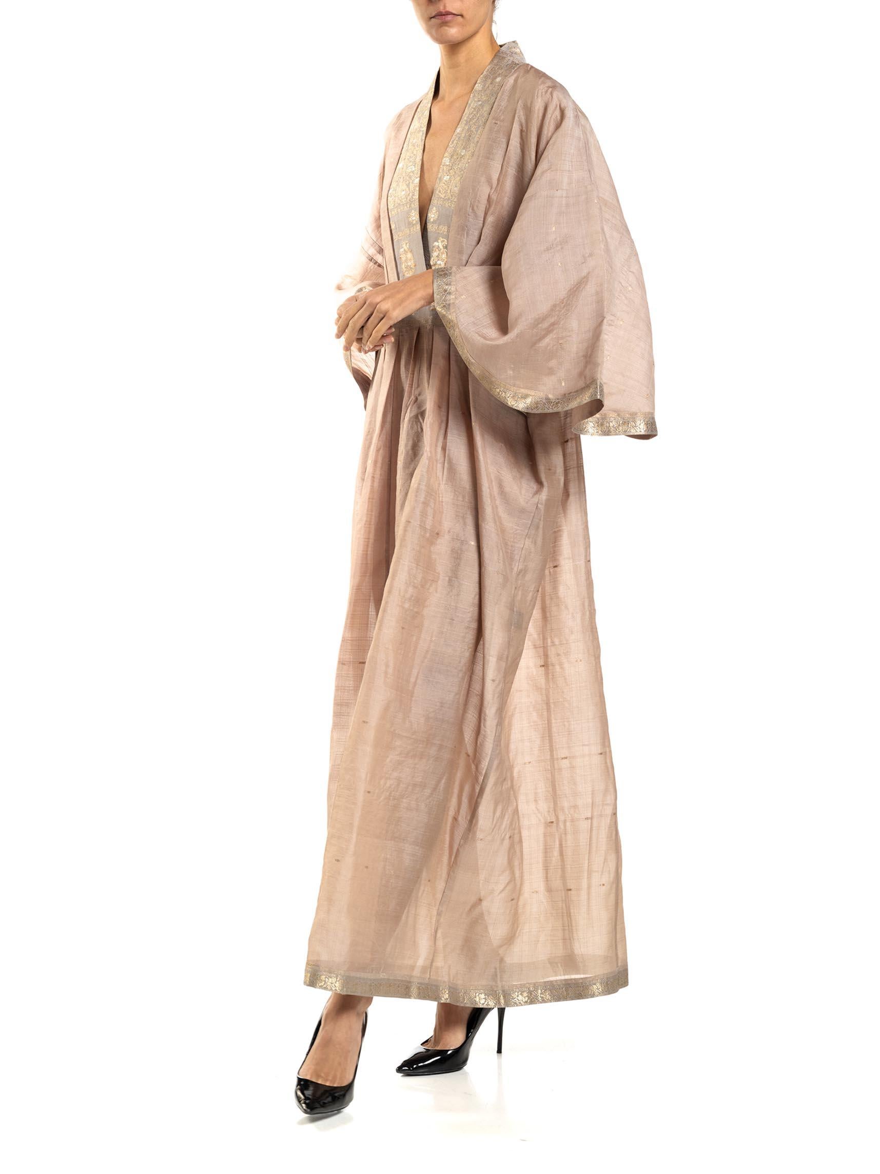 Women's MORPHEW COLLECTION Dusty Pink Silk Kaftan Made From Vintage Sari For Sale