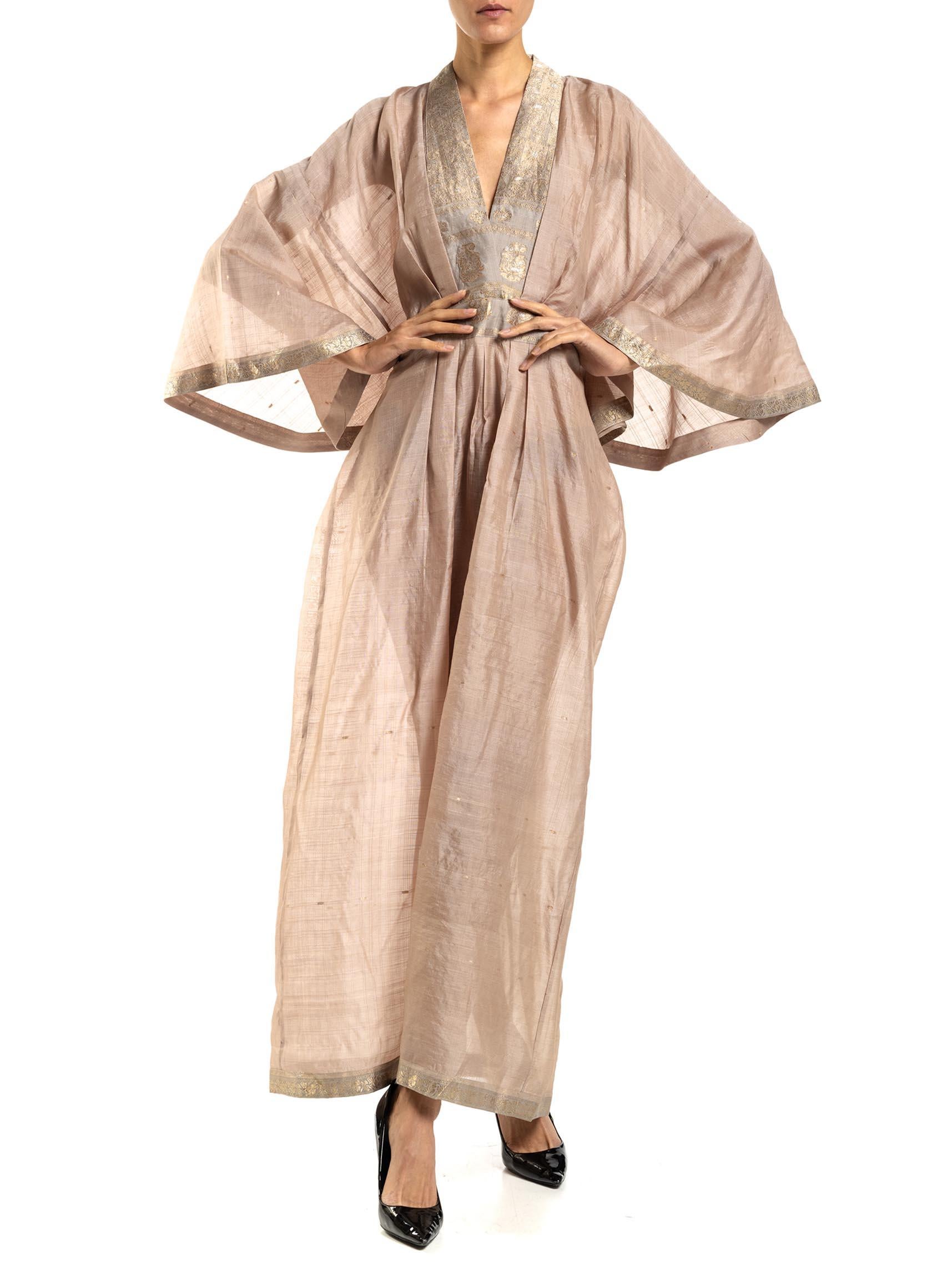 MORPHEW COLLECTION Dusty Pink Silk Kaftan Made From Vintage Sari For Sale 1