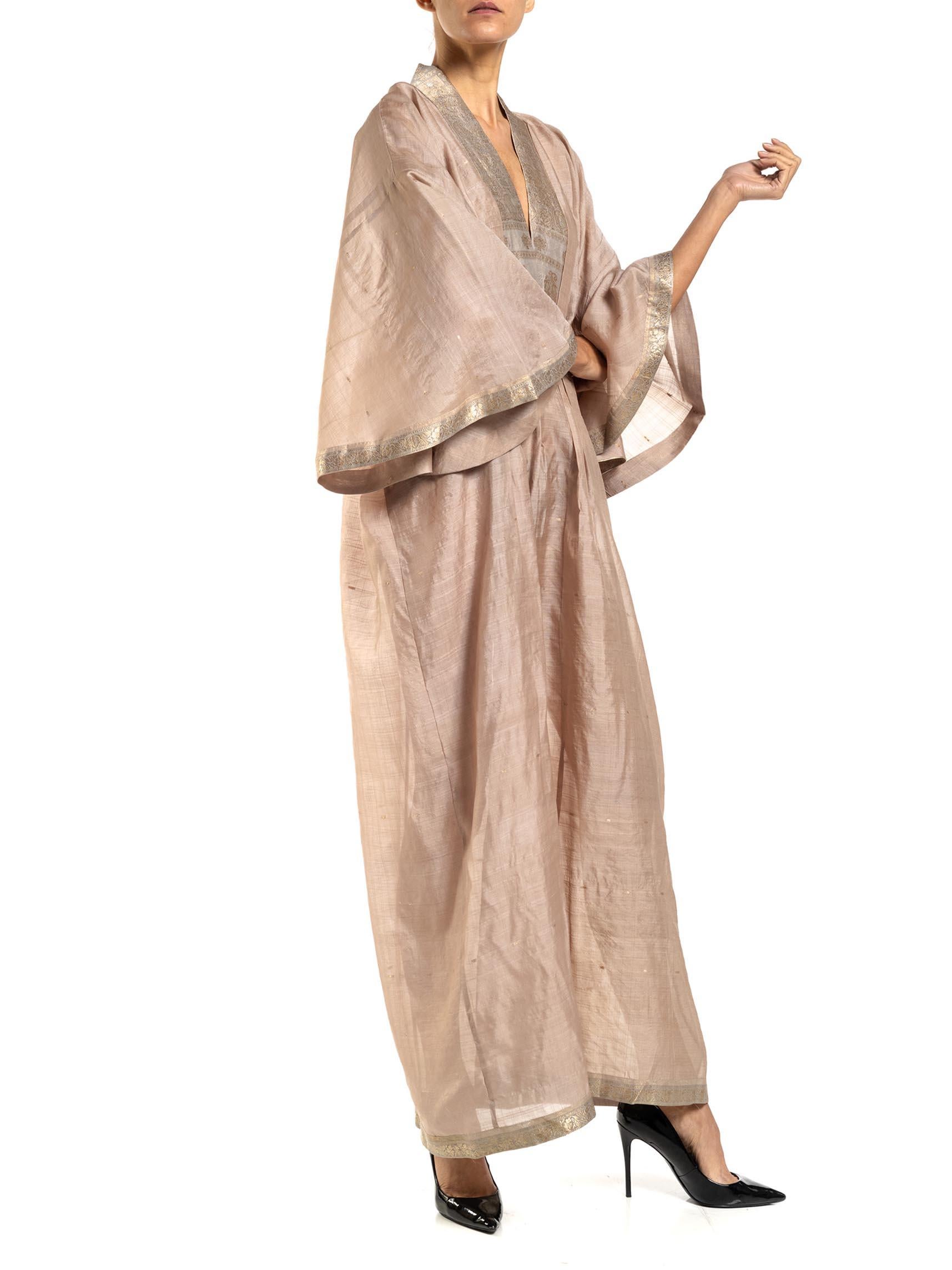 MORPHEW COLLECTION Dusty Pink Silk Kaftan Made From Vintage Sari For Sale 2