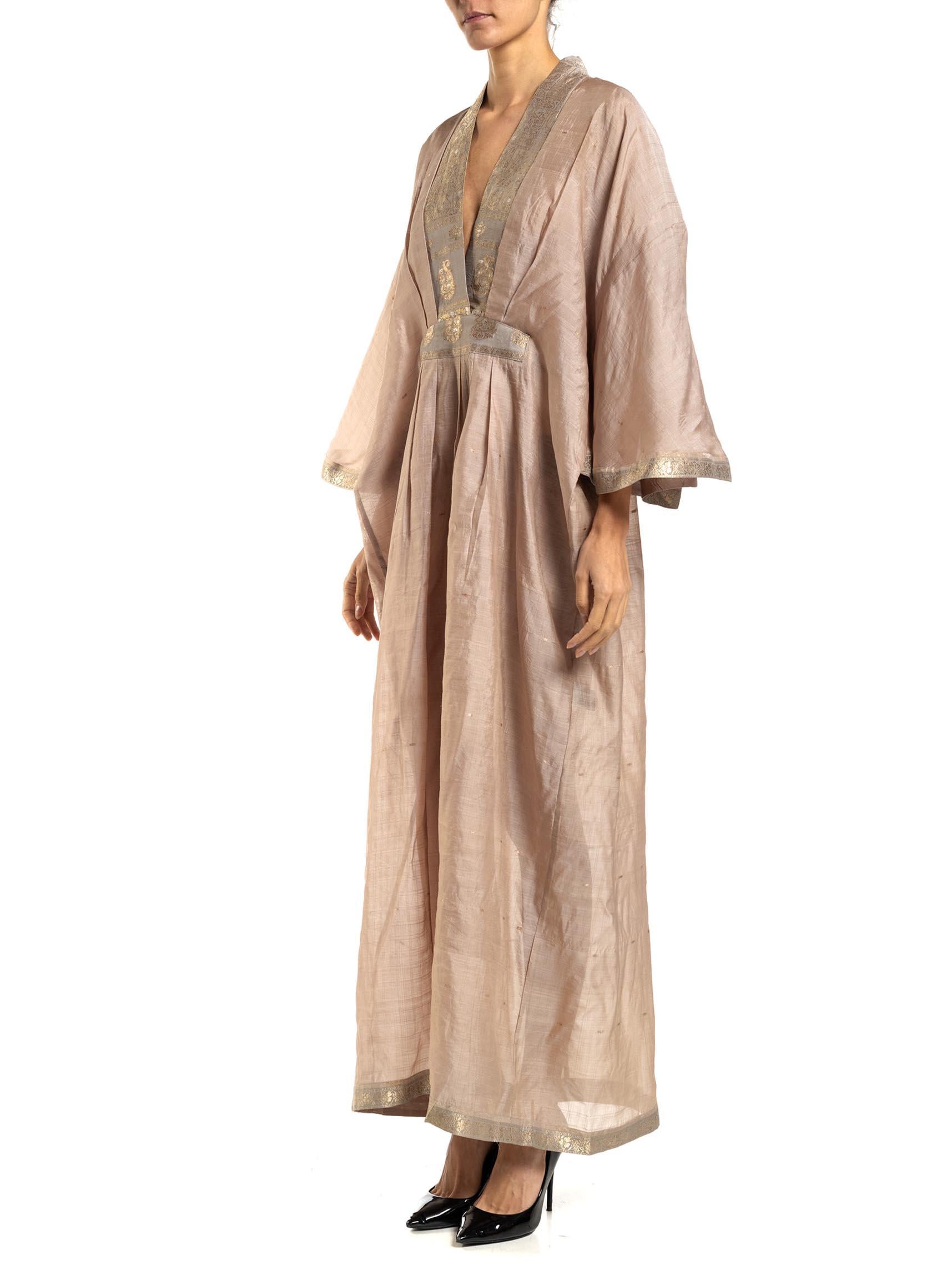 MORPHEW COLLECTION Dusty Pink Silk Kaftan Made From Vintage Sari For Sale 3