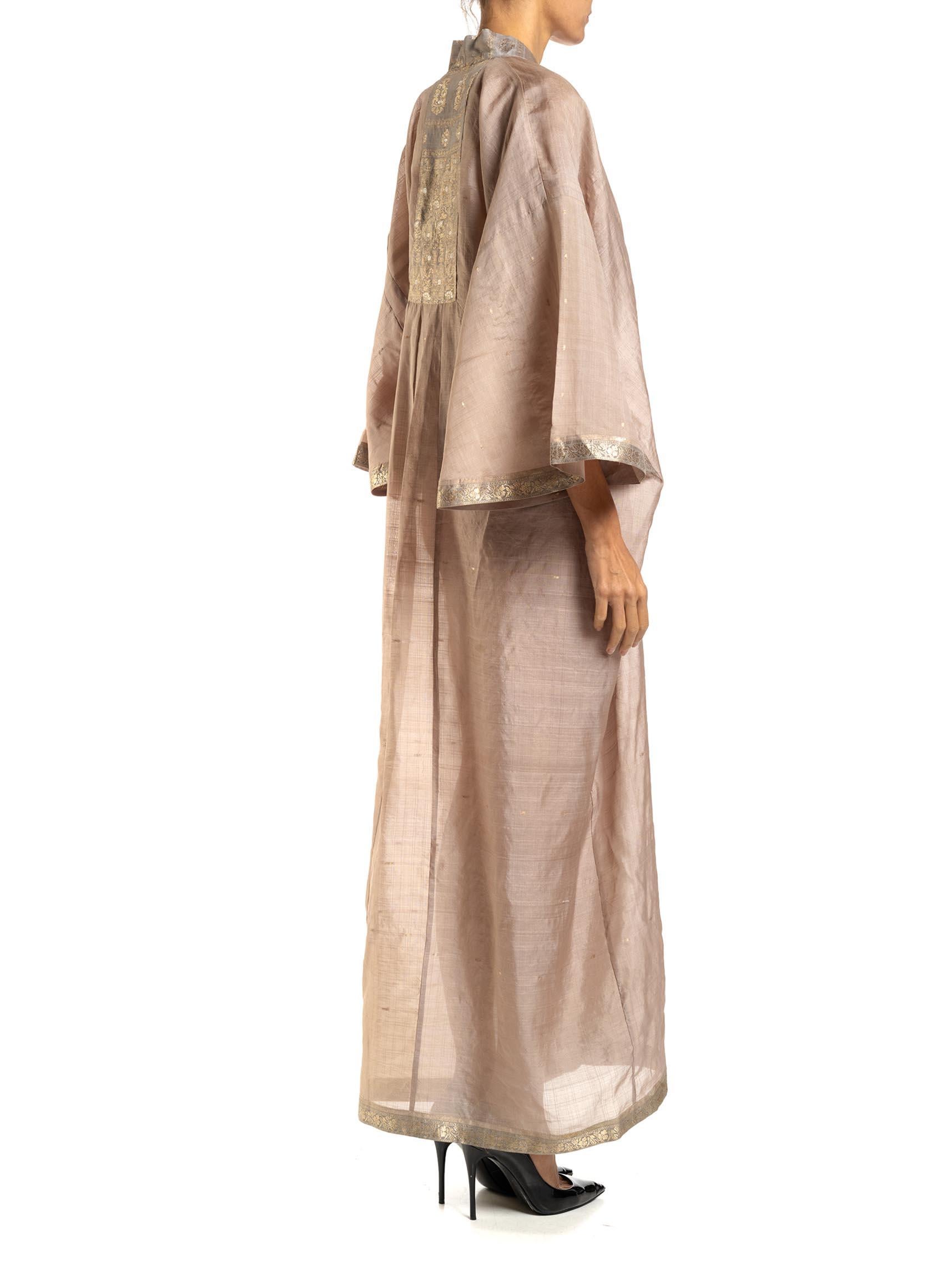 MORPHEW COLLECTION Dusty Pink Silk Kaftan Made From Vintage Sari For Sale 4