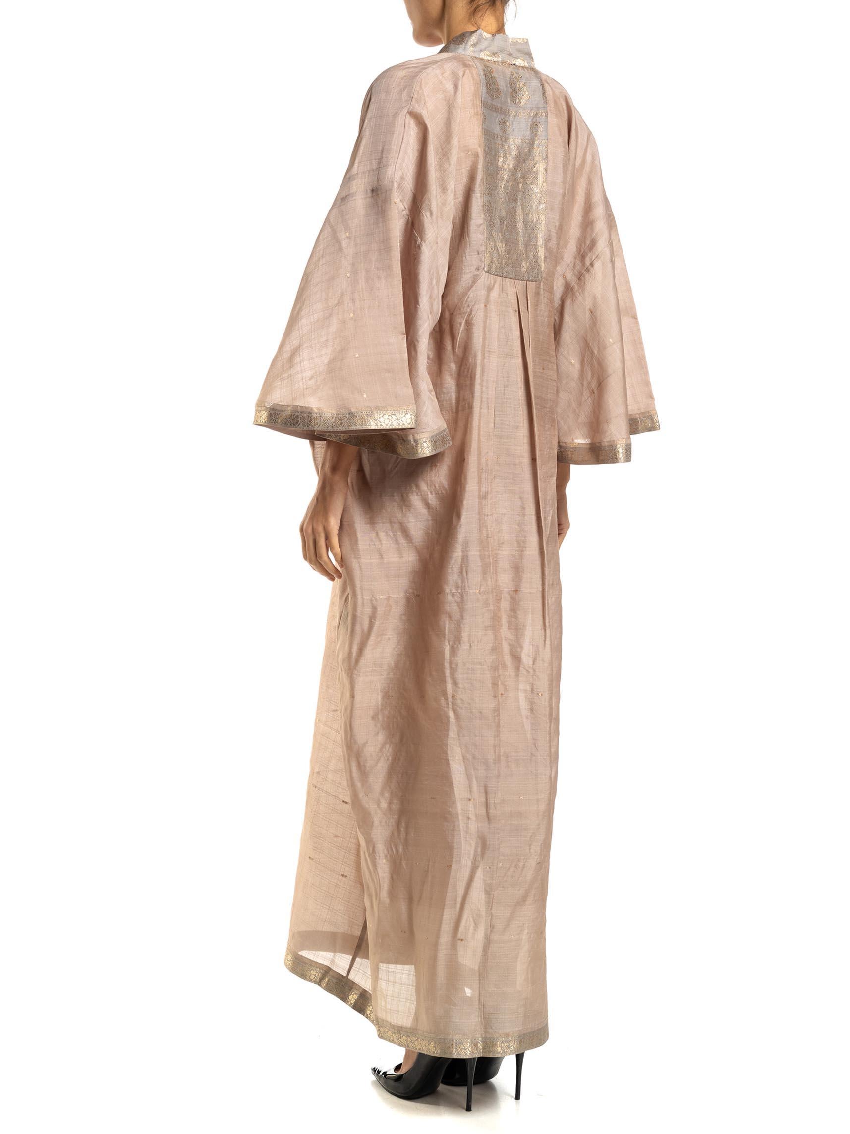 MORPHEW COLLECTION Dusty Pink Silk Kaftan Made From Vintage Sari For Sale 5