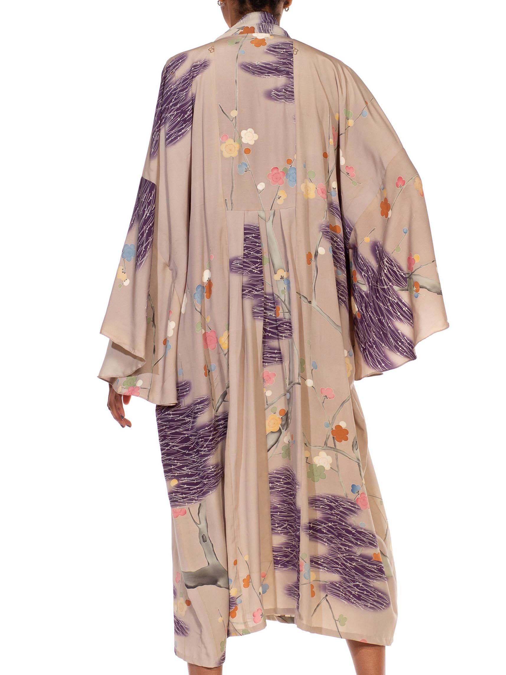 MORPHEW COLLECTION Dusty Purple Silk Hand Painted Kaftan Made From 1950’S Japan For Sale 4