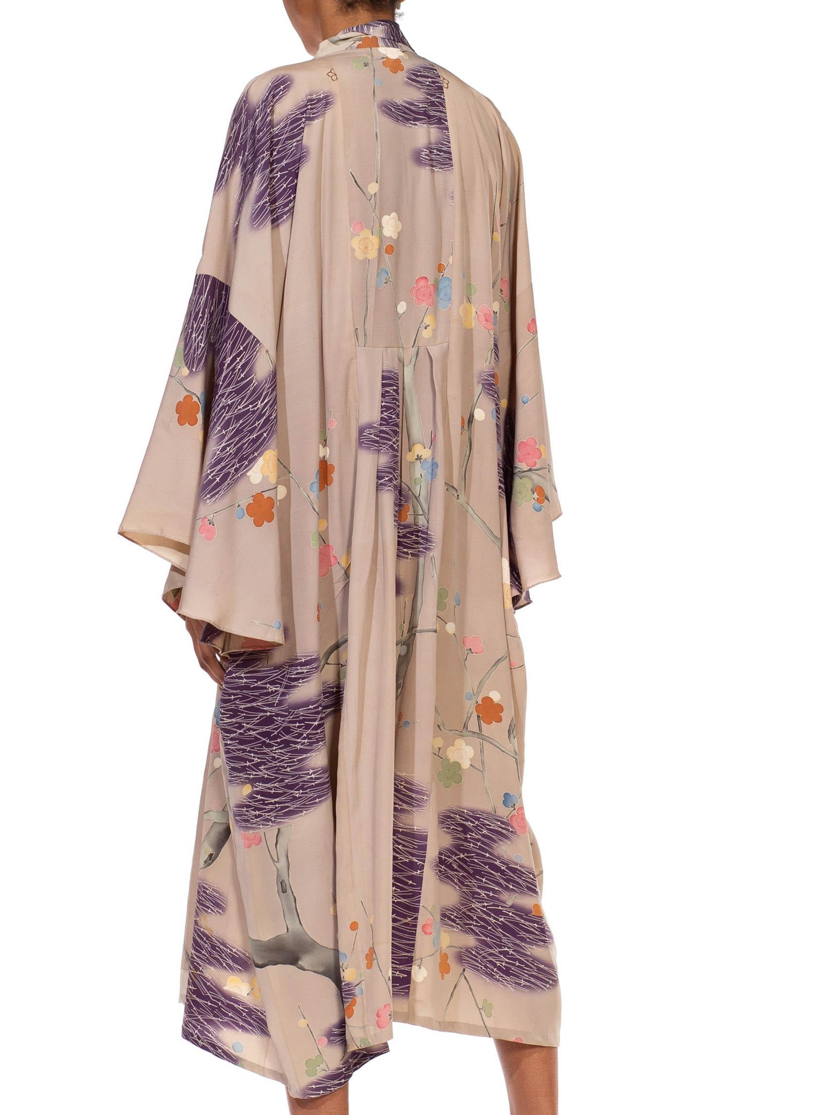 Women's MORPHEW COLLECTION Dusty Purple Silk Hand Painted Kaftan Made From 1950’S Japan For Sale