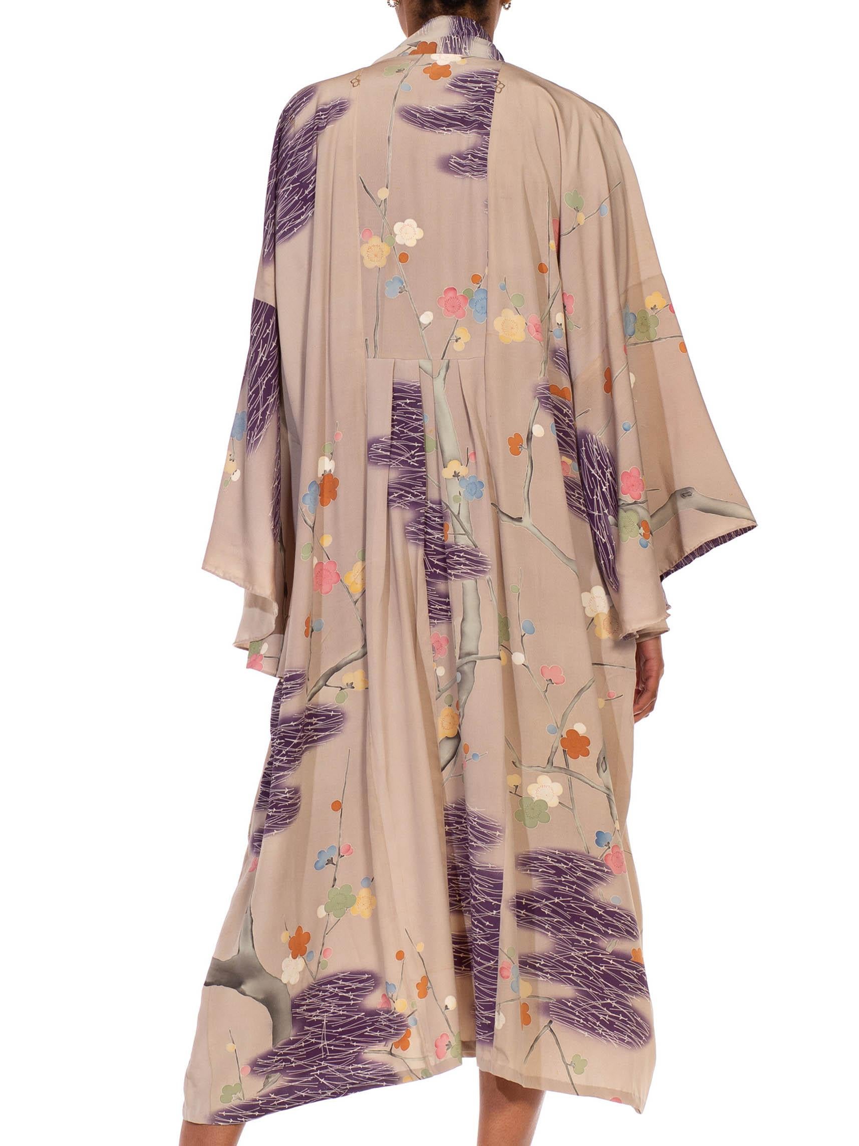 MORPHEW COLLECTION Dusty Purple Silk Hand Painted Kaftan Made From 1950’S Japan For Sale 2