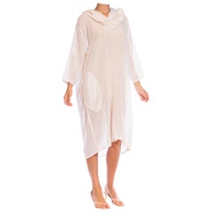 MORPHEW COLLECTION Ecru Cotton Blend Unizex Kaftan With Hood