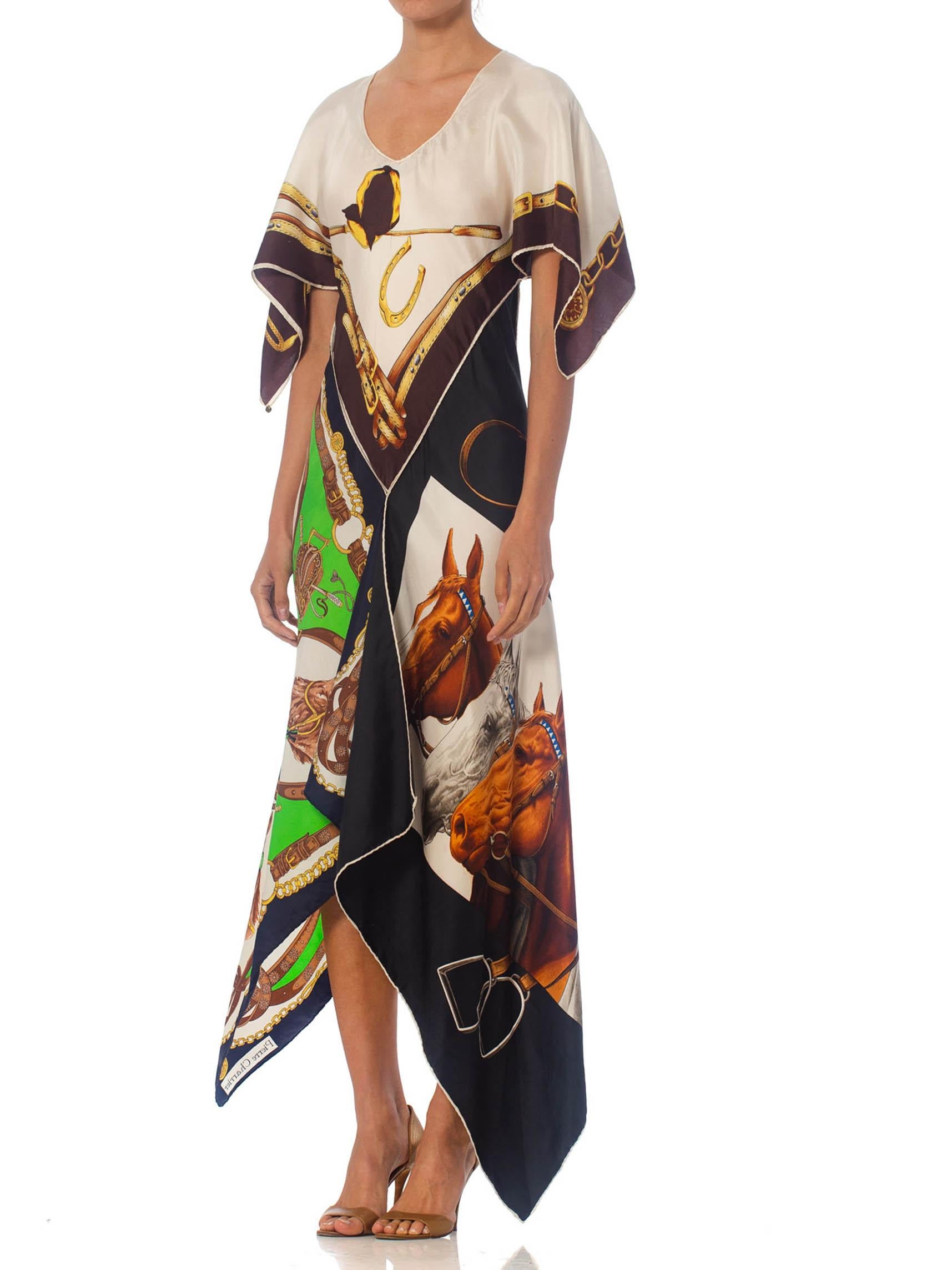 MORPHEW COLLECTION Equestrian & Status Print Kaftan Dress Made From 1970S Vinta In Excellent Condition In New York, NY