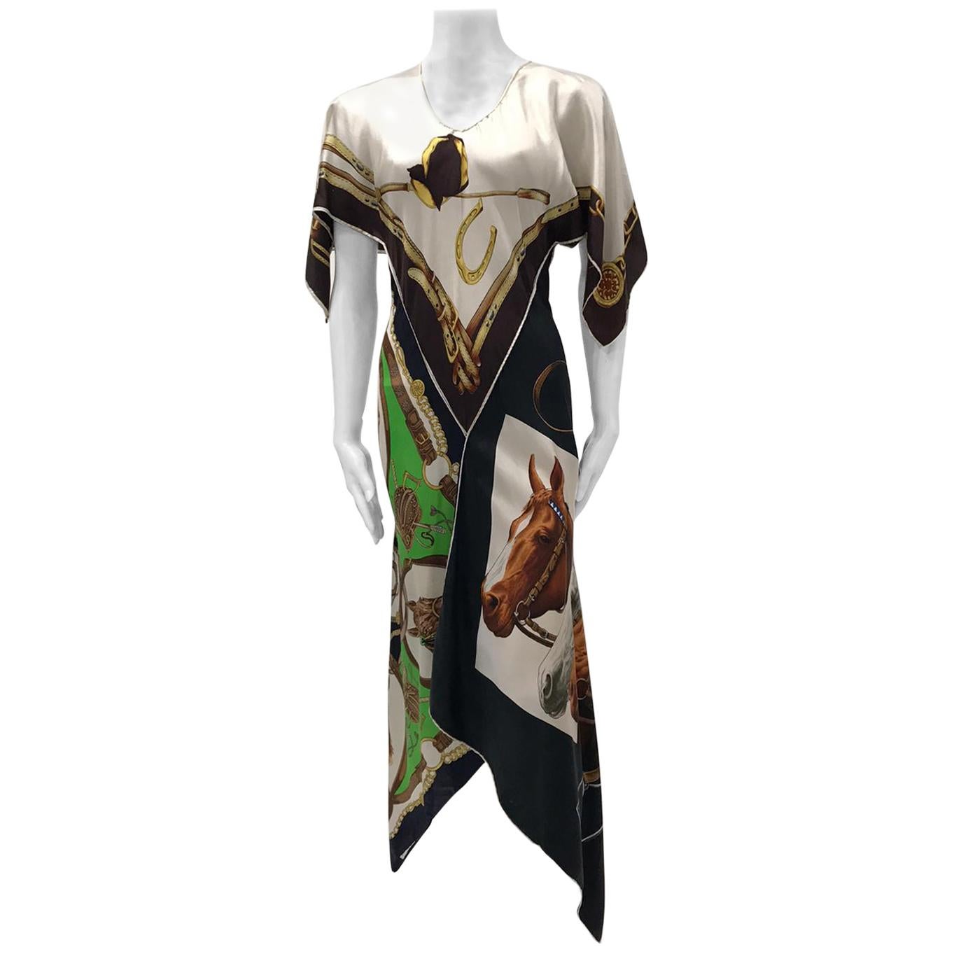 MORPHEW COLLECTION Equestrian & Status Print Kaftan Dress Made From 1970S Vinta