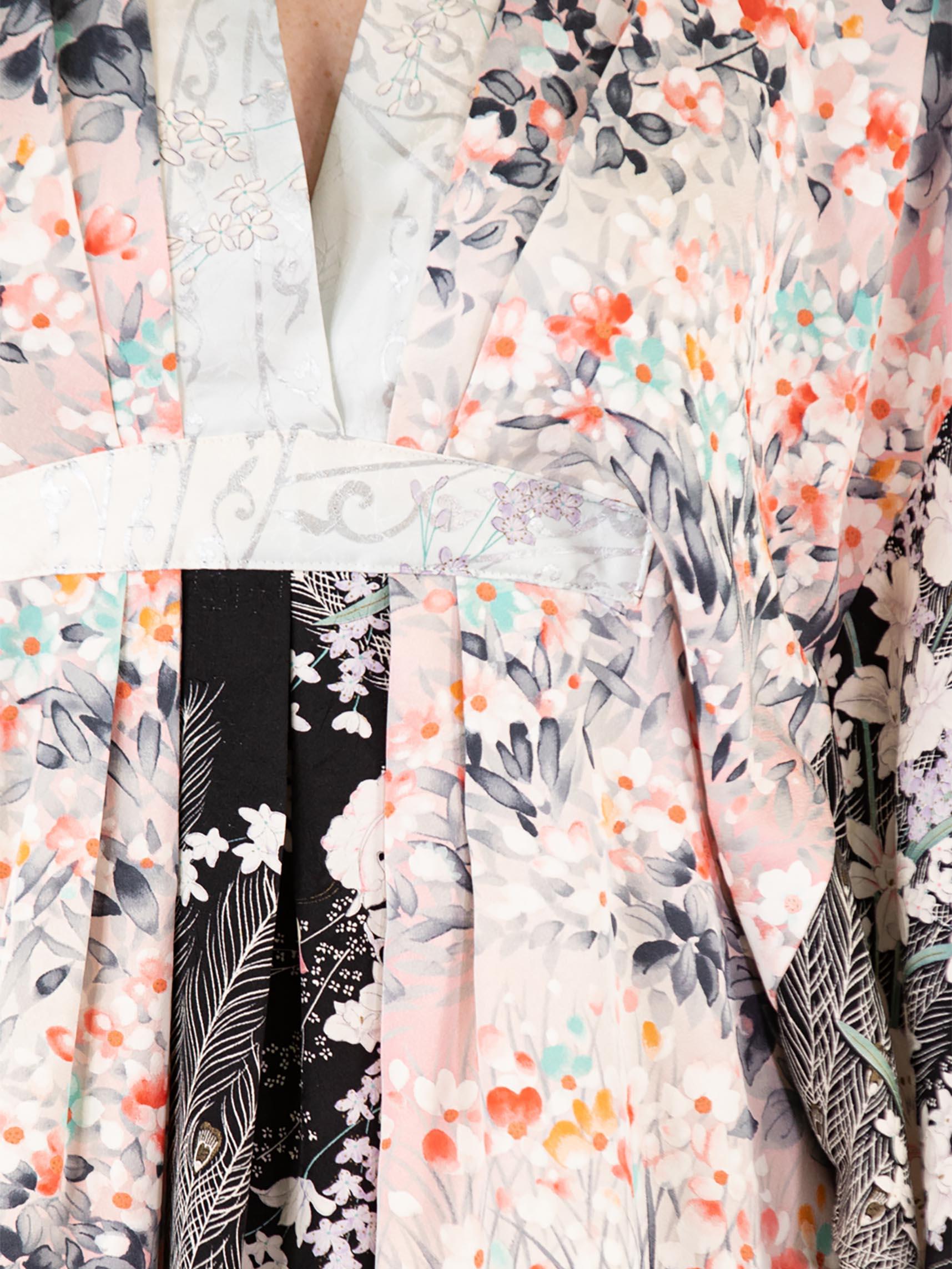 MORPHEW COLLECTION Floral Print & Black Japanese Kimono Silk Kaftan 6