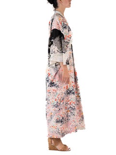 MORPHEW COLLECTION Floral Print & Black Japanese Kimono Silk Kaftan