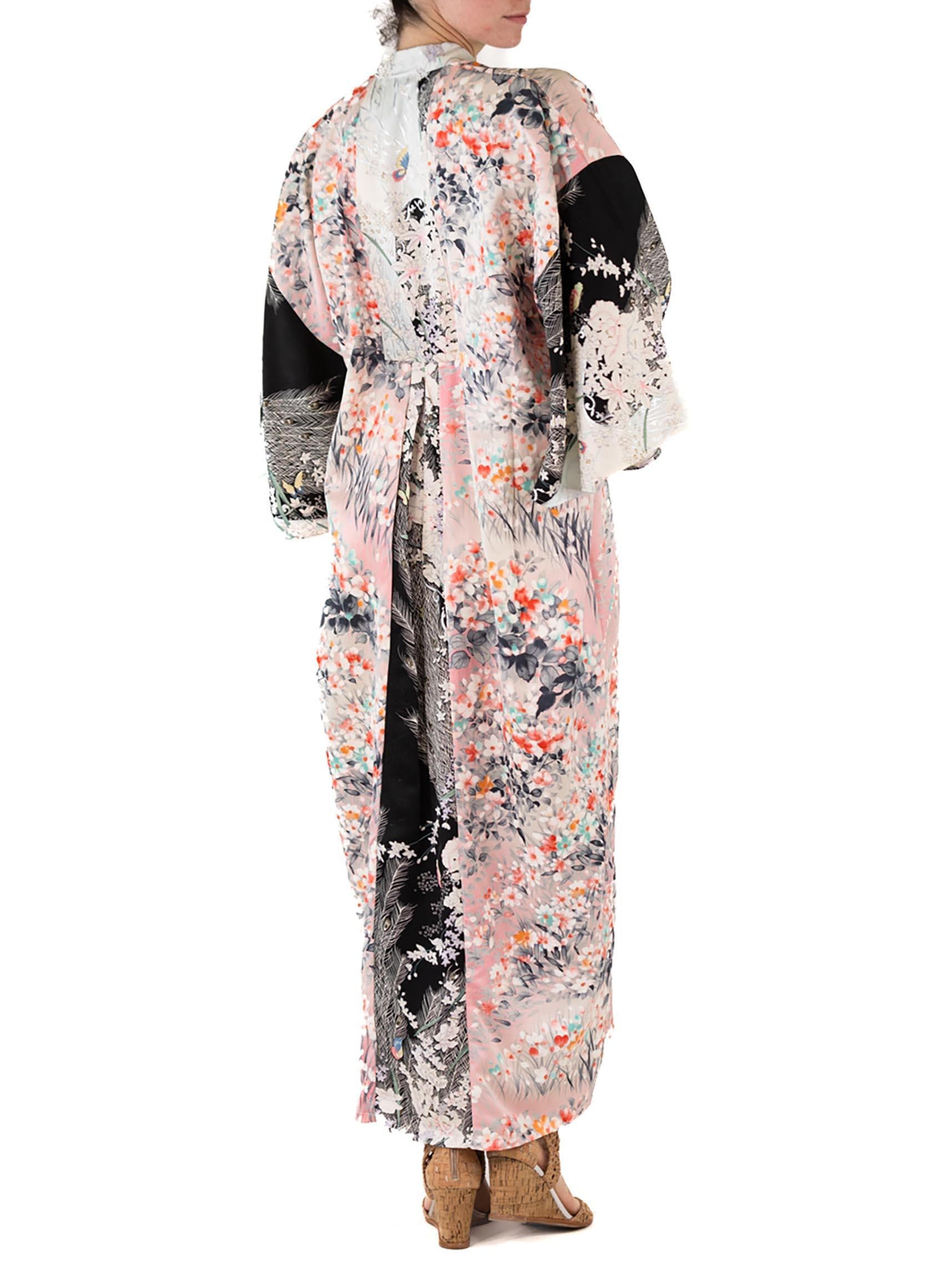 MORPHEW COLLECTION Floral Print & Black Japanese Kimono Silk Kaftan 2
