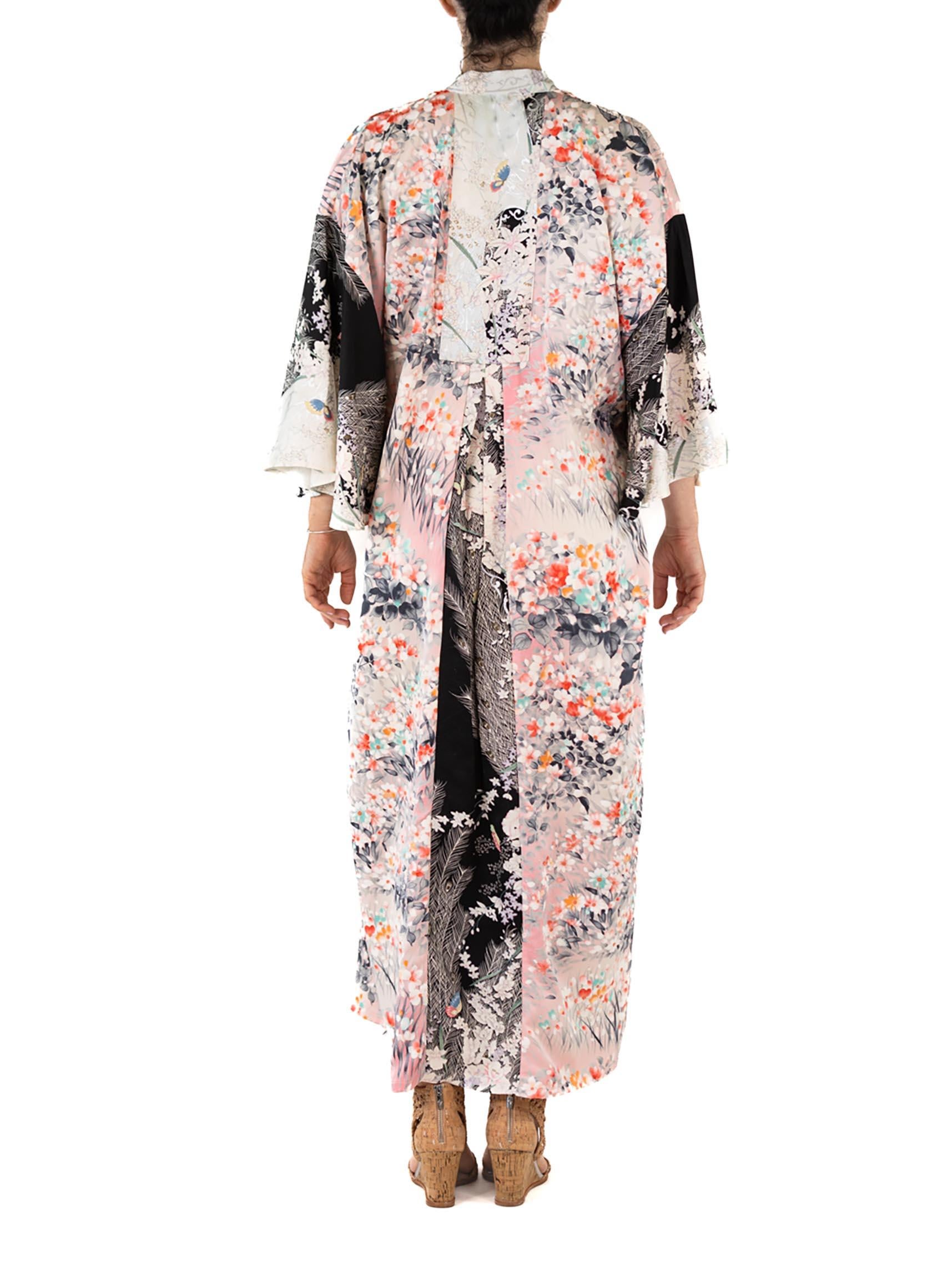MORPHEW COLLECTION Floral Print & Black Japanese Kimono Silk Kaftan 3