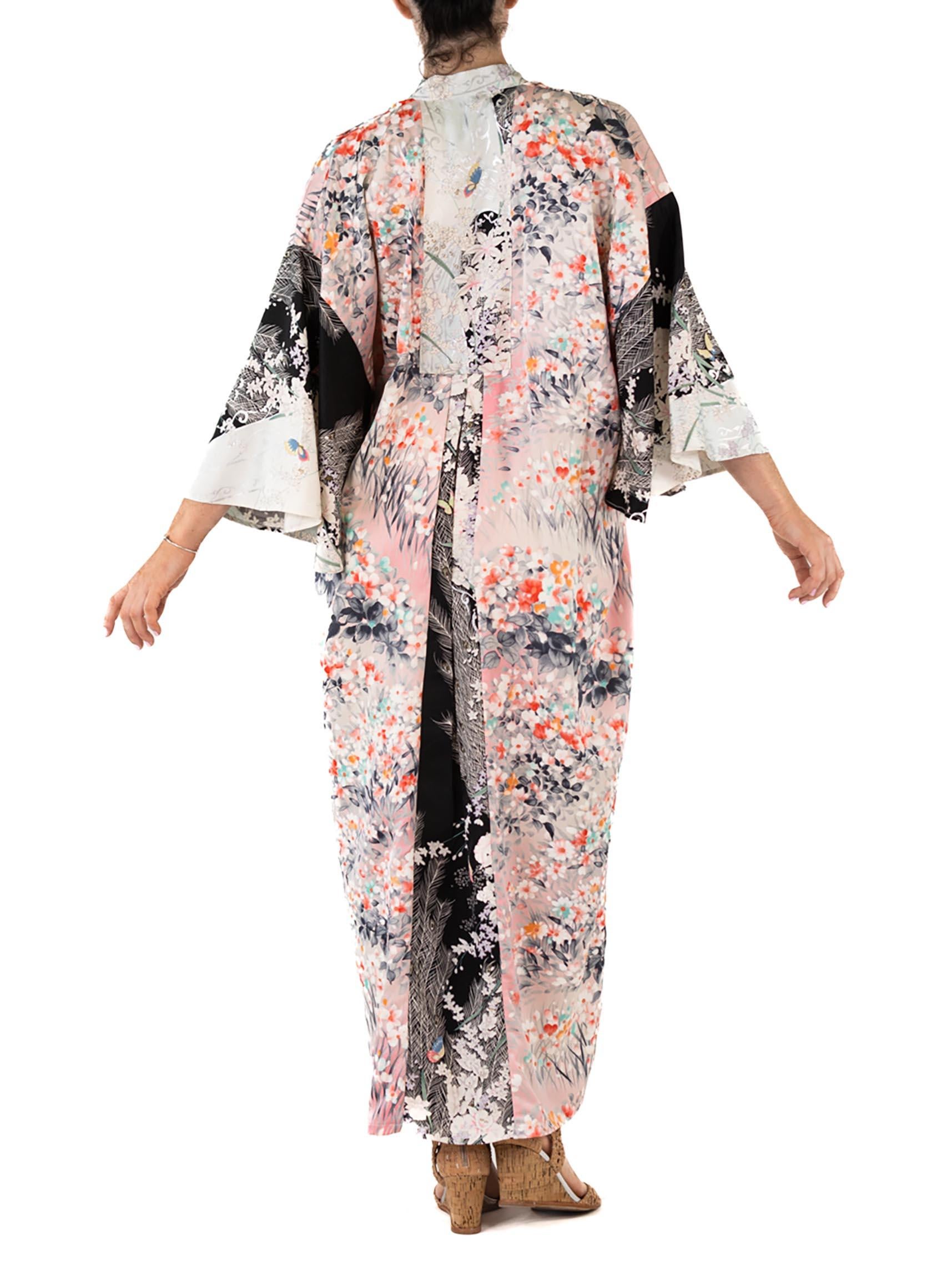 MORPHEW COLLECTION Floral Print & Black Japanese Kimono Silk Kaftan 4