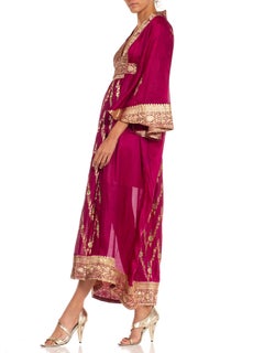 Morphew Collection Fuchsia & Gold Silk Kaftan Made From Vintage Saris