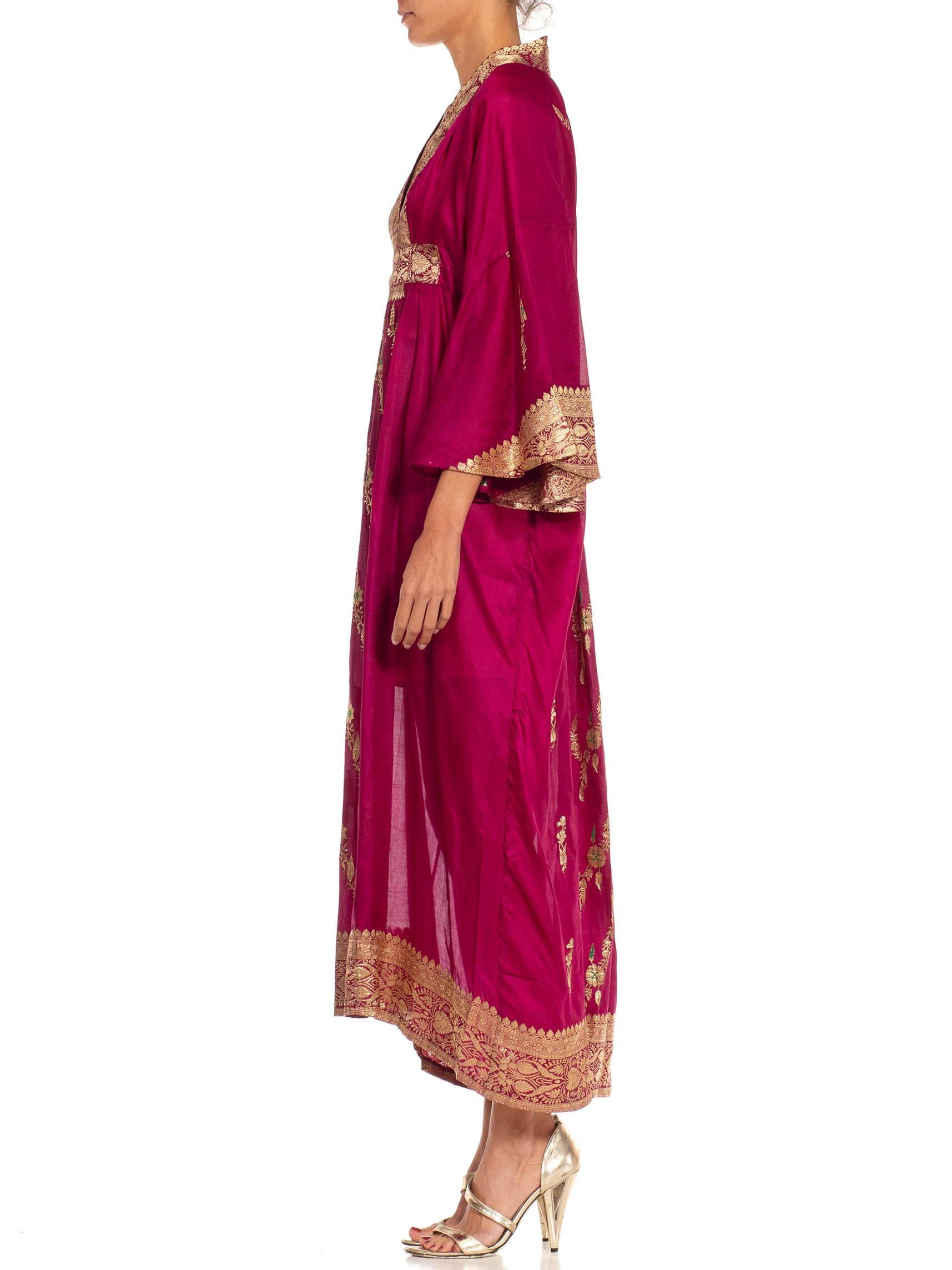 Red Morphew Collection Fuchsia & Gold Silk Kaftan Made From Vintage Saris For Sale