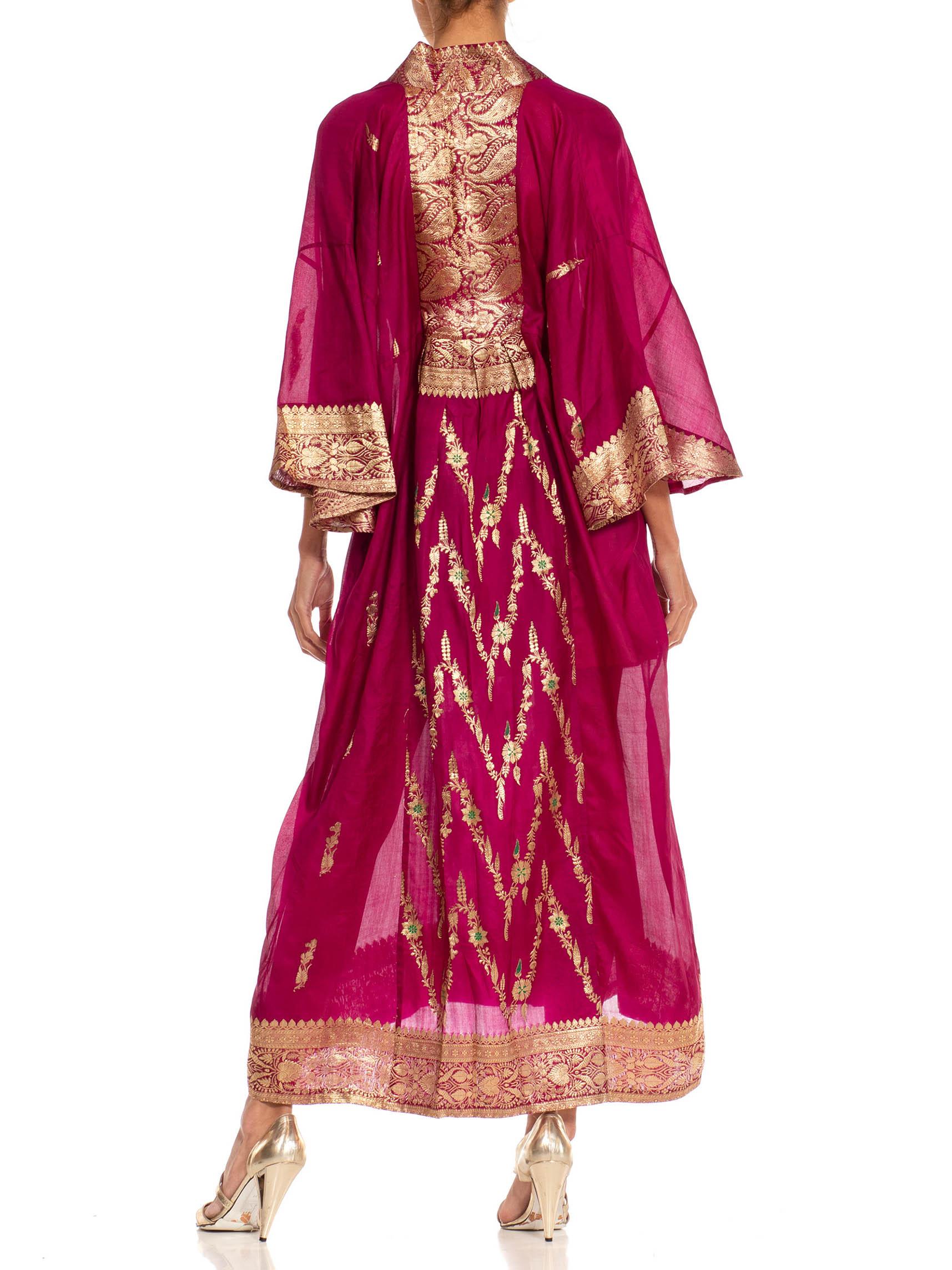 Morphew Collection Fuchsia & Gold Silk Kaftan Made From Vintage Saris For Sale 2