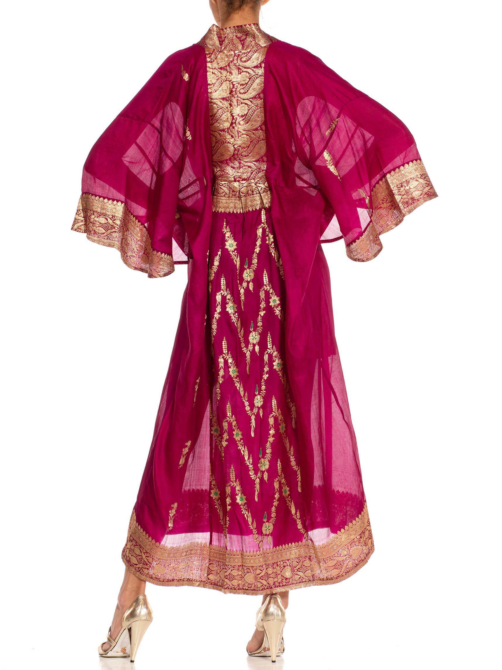 Morphew Collection Fuchsia & Gold Silk Kaftan Made From Vintage Saris For Sale 3
