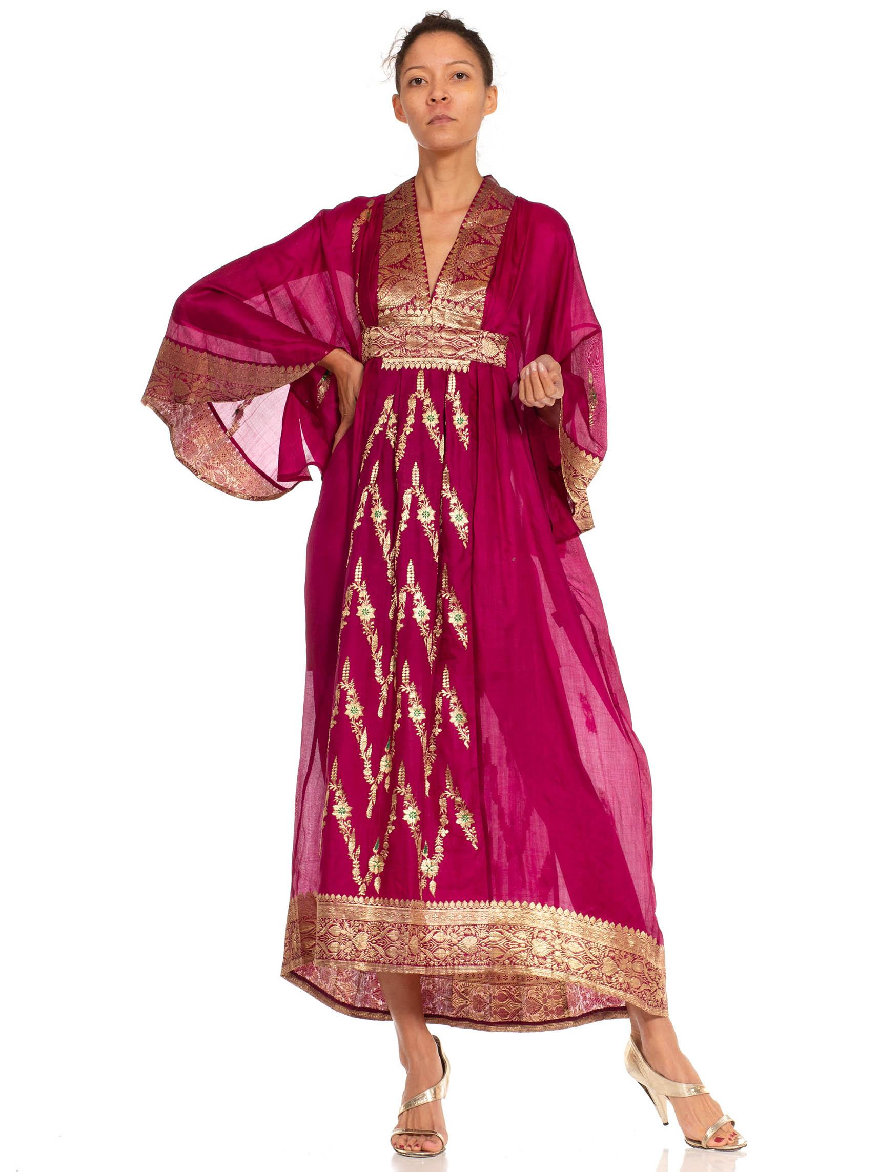 Morphew Collection Fuchsia & Gold Silk Kaftan Made From Vintage Saris For Sale 4