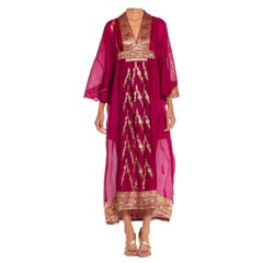 Morphew Collection Fuchsia & Gold Silk Kaftan Made From Vintage Saris