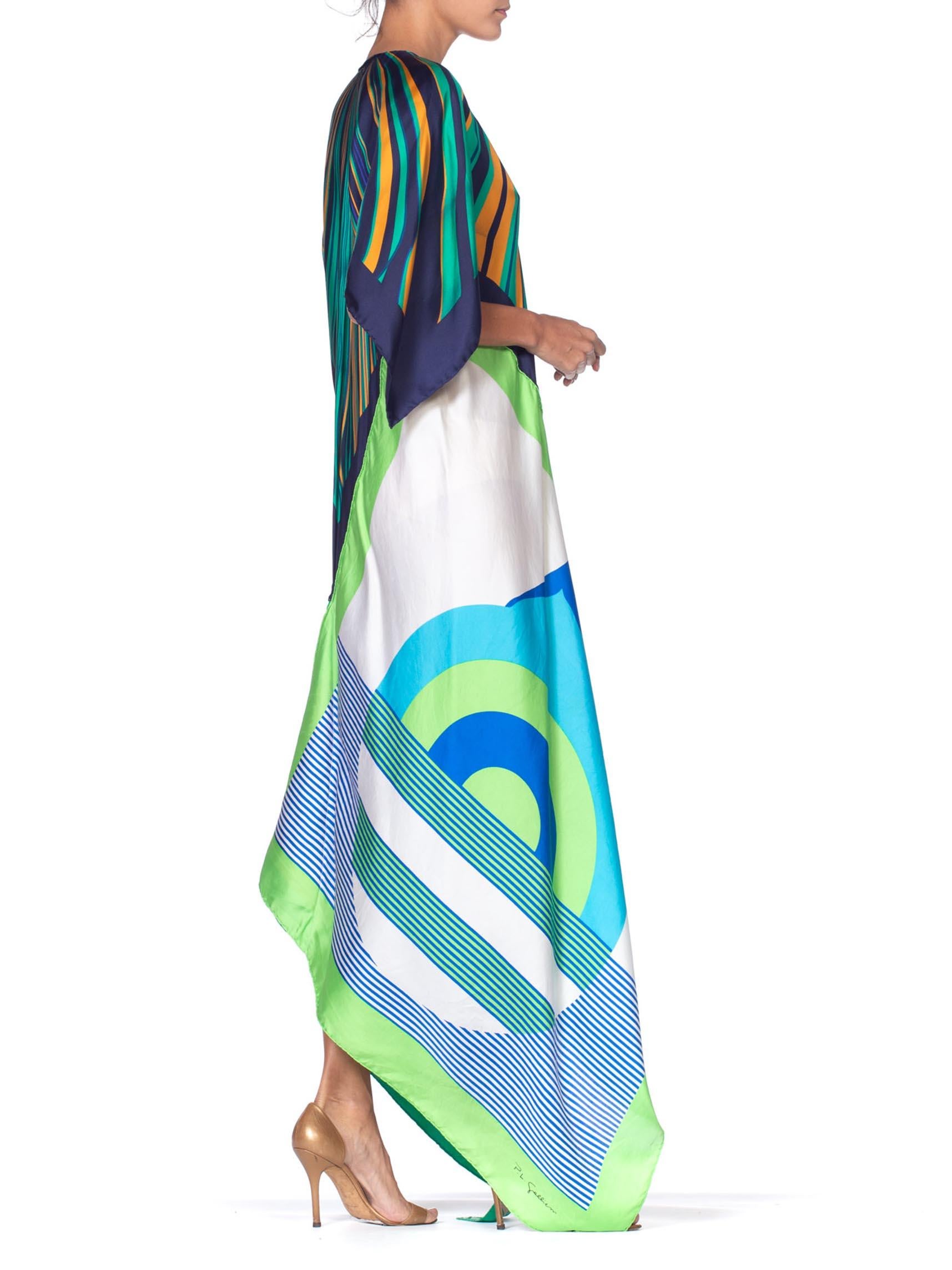 MORPHEW COLLECTION Lime Green & Blue Equestrian Geometric Kaftan 1288 In Excellent Condition In New York, NY