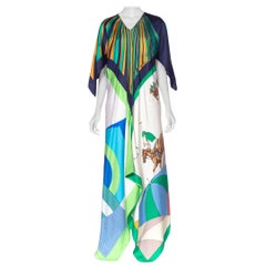 MORPHEW COLLECTION Lime Green & Blue Equestrian Geometric Kaftan 1288