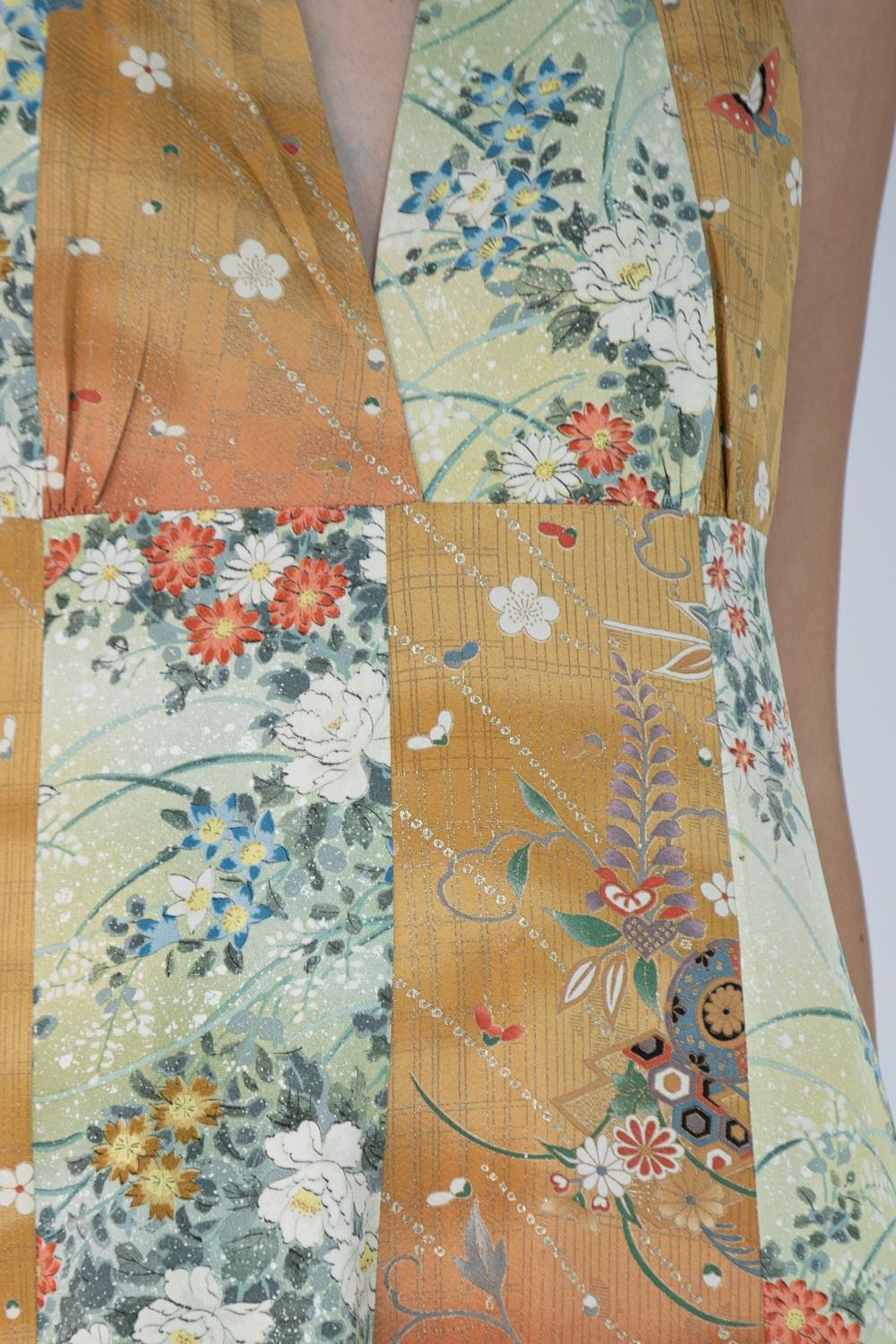 Morphew Collection Gold Grey Japanese Kimono Silk M/L Jumpsuit For Sale 3
