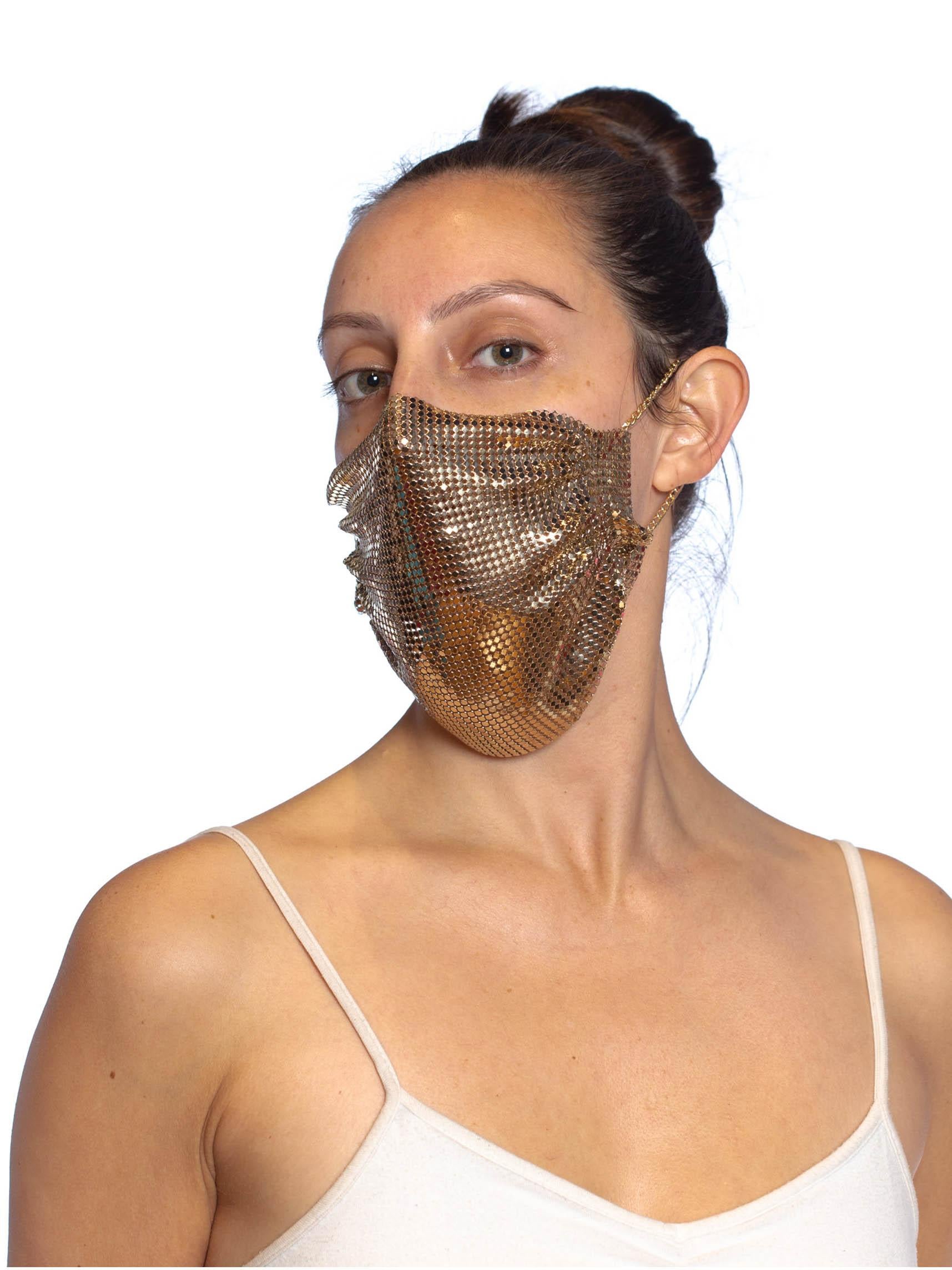 Brown MORPHEW COLLECTION Gold Metal Mesh Scarf Mask For Sale