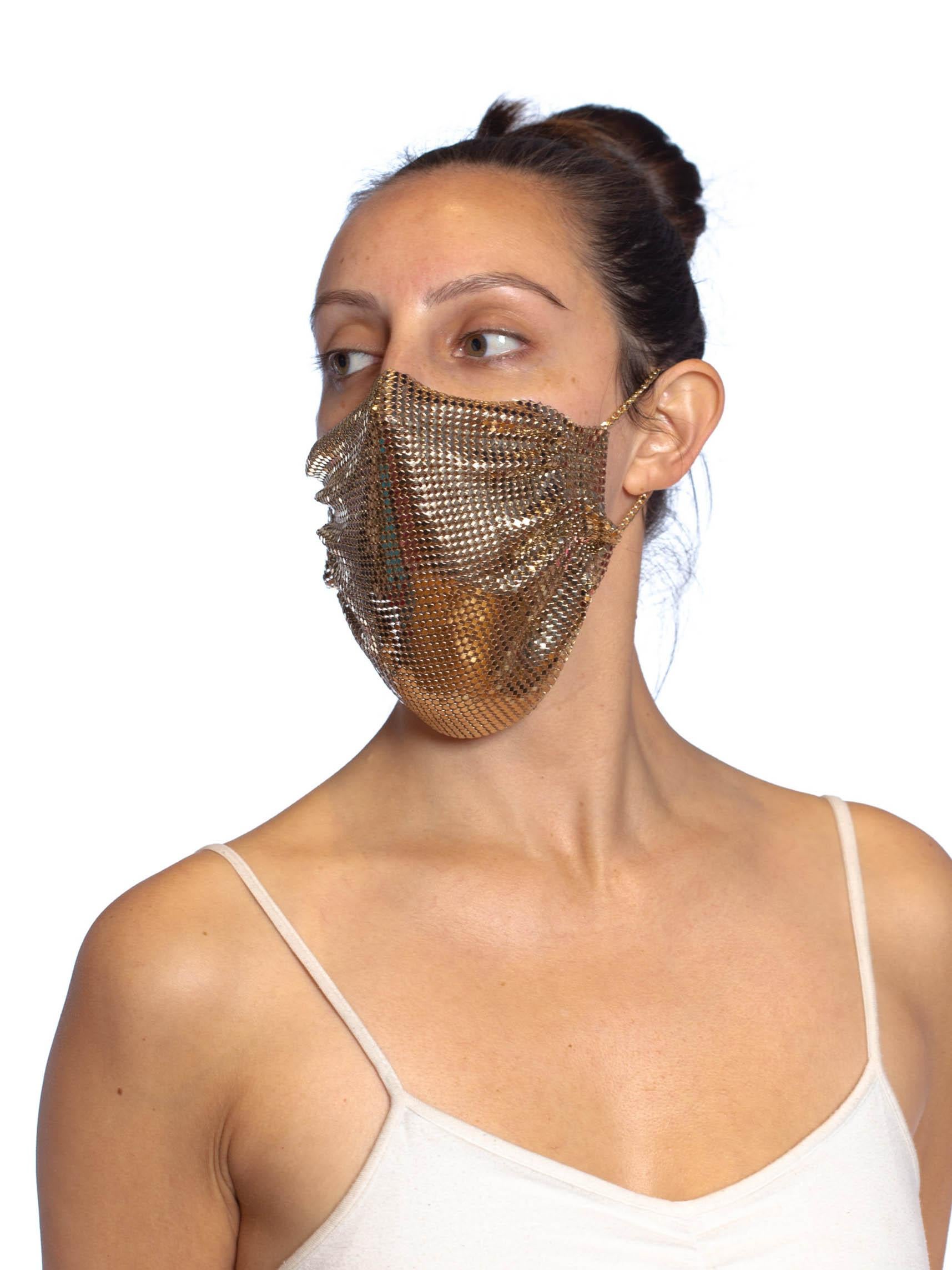 MORPHEW COLLECTION Gold Metal Mesh Scarf Mask In Excellent Condition For Sale In New York, NY