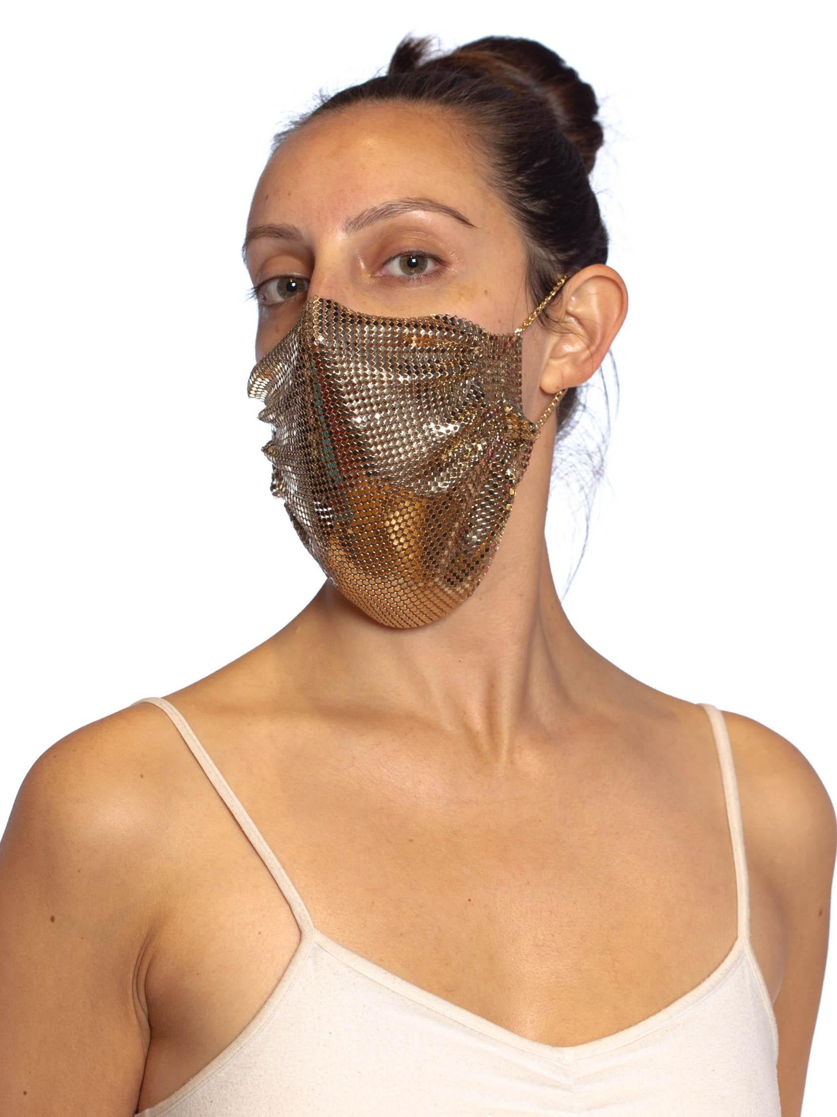 MORPHEW COLLECTION Gold Metal Mesh Scarf Mask For Sale 1