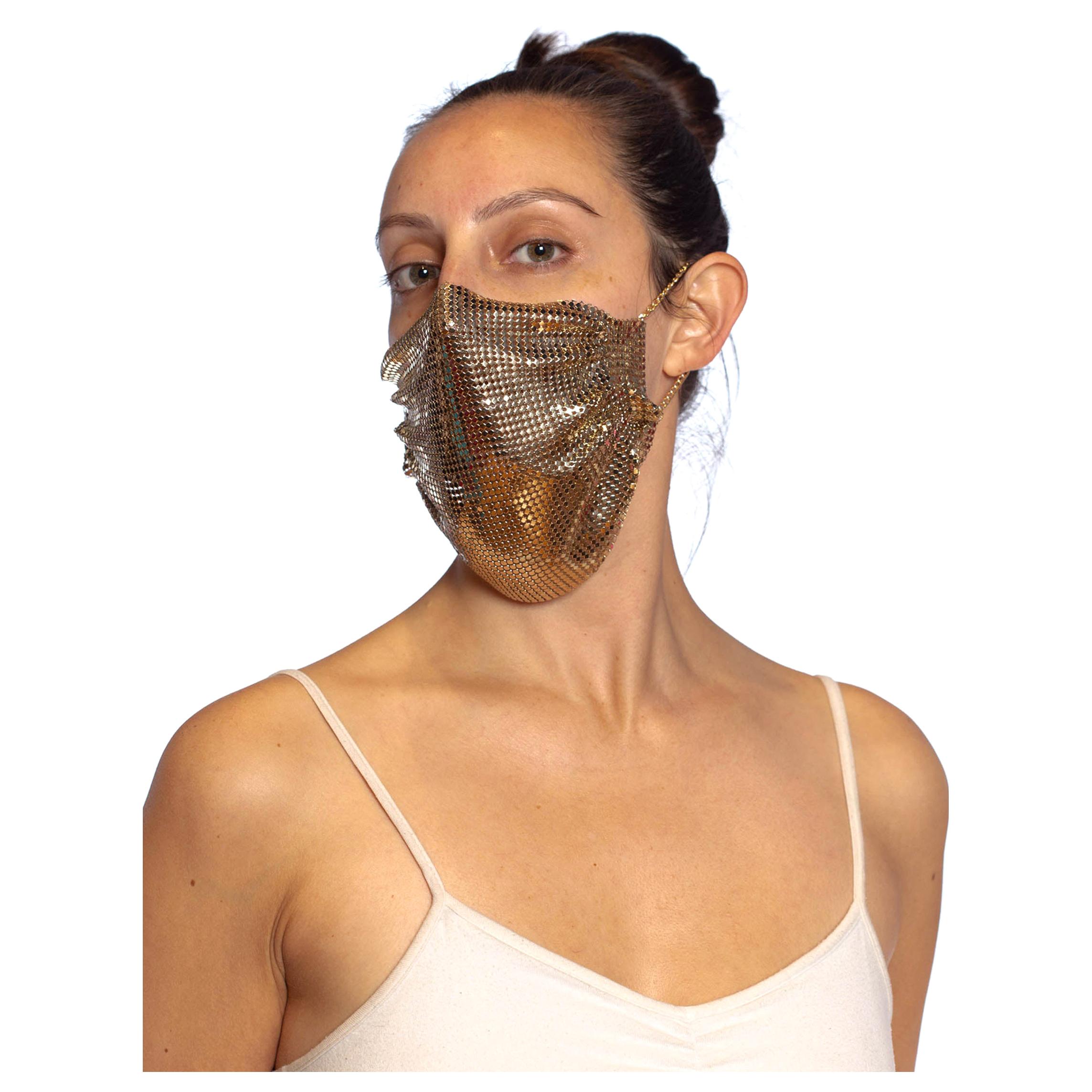 MORPHEW COLLECTION Gold Metal Mesh Scarf Mask For Sale
