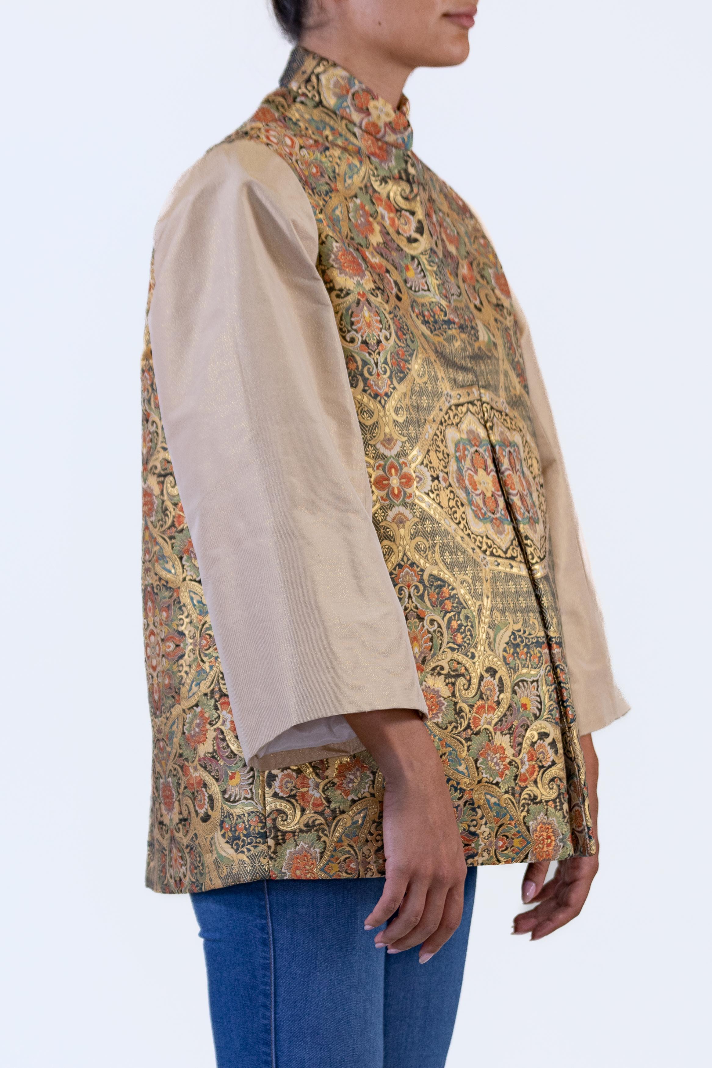 Marron The Collective Morphew Gold Metallic Silk Japanese Obi Brocade Jacket (veste de brocart en soie japonaise métallisée) en vente