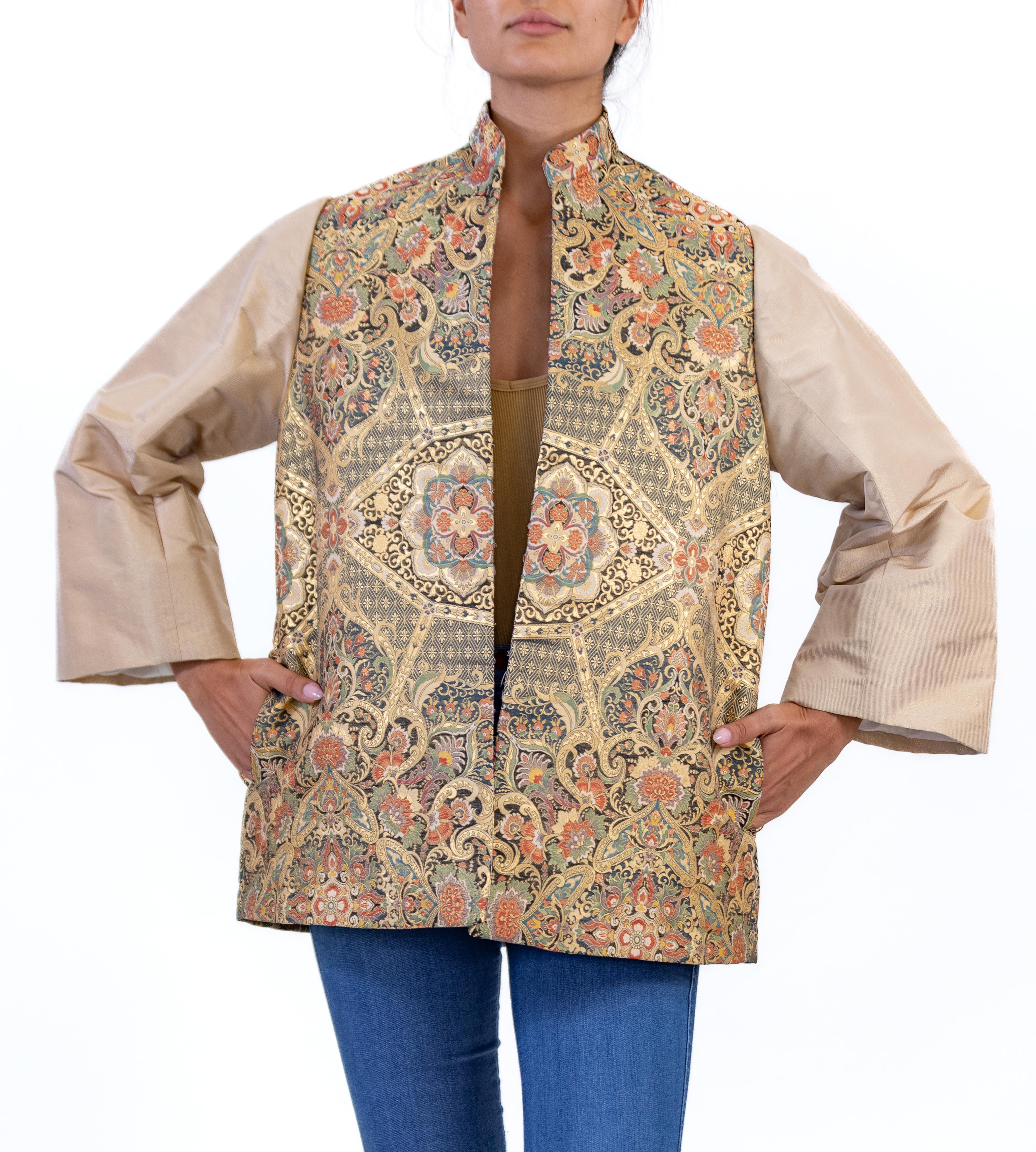 Morphew Collection Gold Metallic Silk Japanese Obi Brocade Jacket In Excellent Condition For Sale In New York, NY