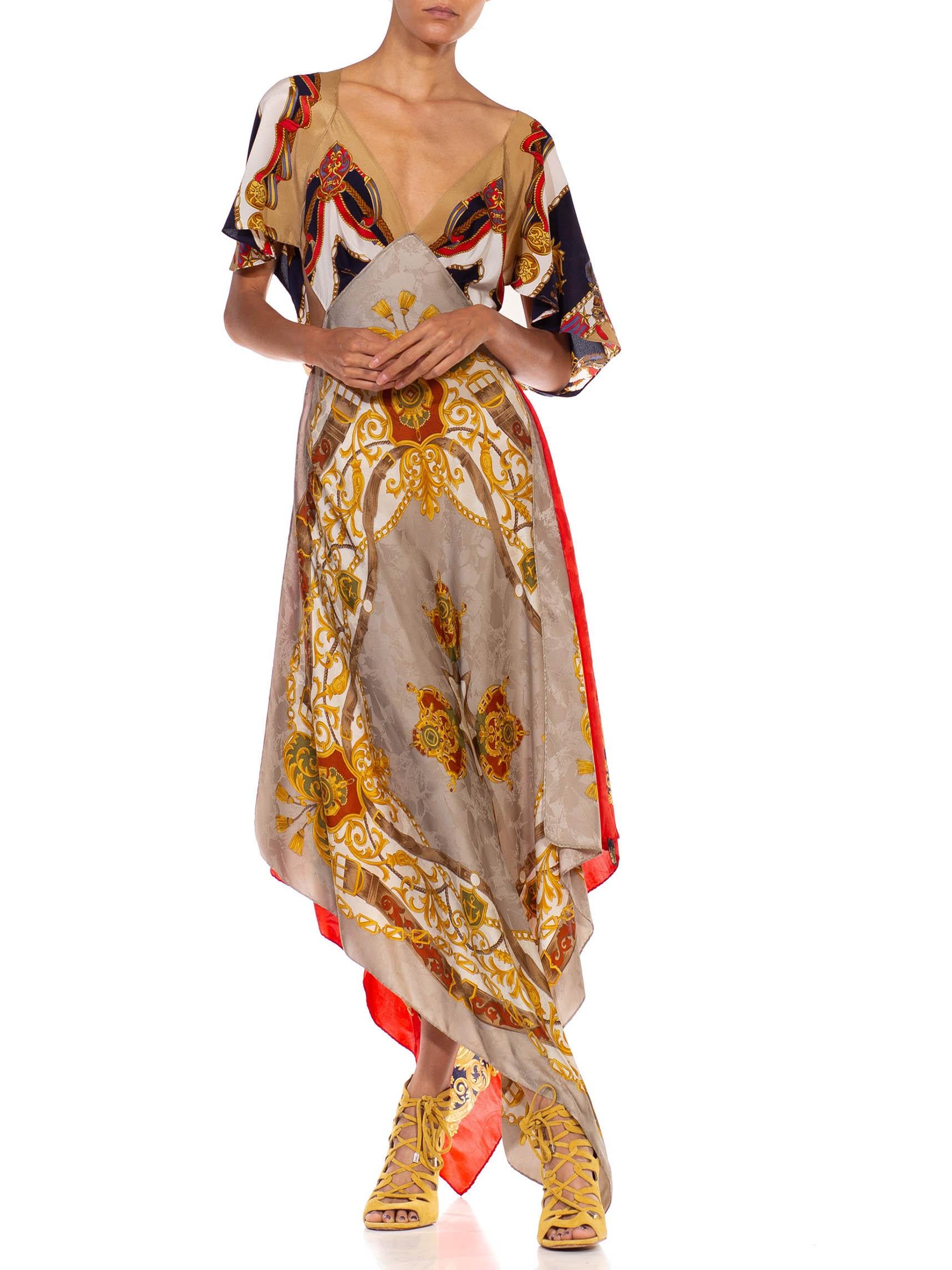 Brown MORPHEW COLLECTION Gold Versace Style Print Silk Twill 3-Scarf Dress Made From 