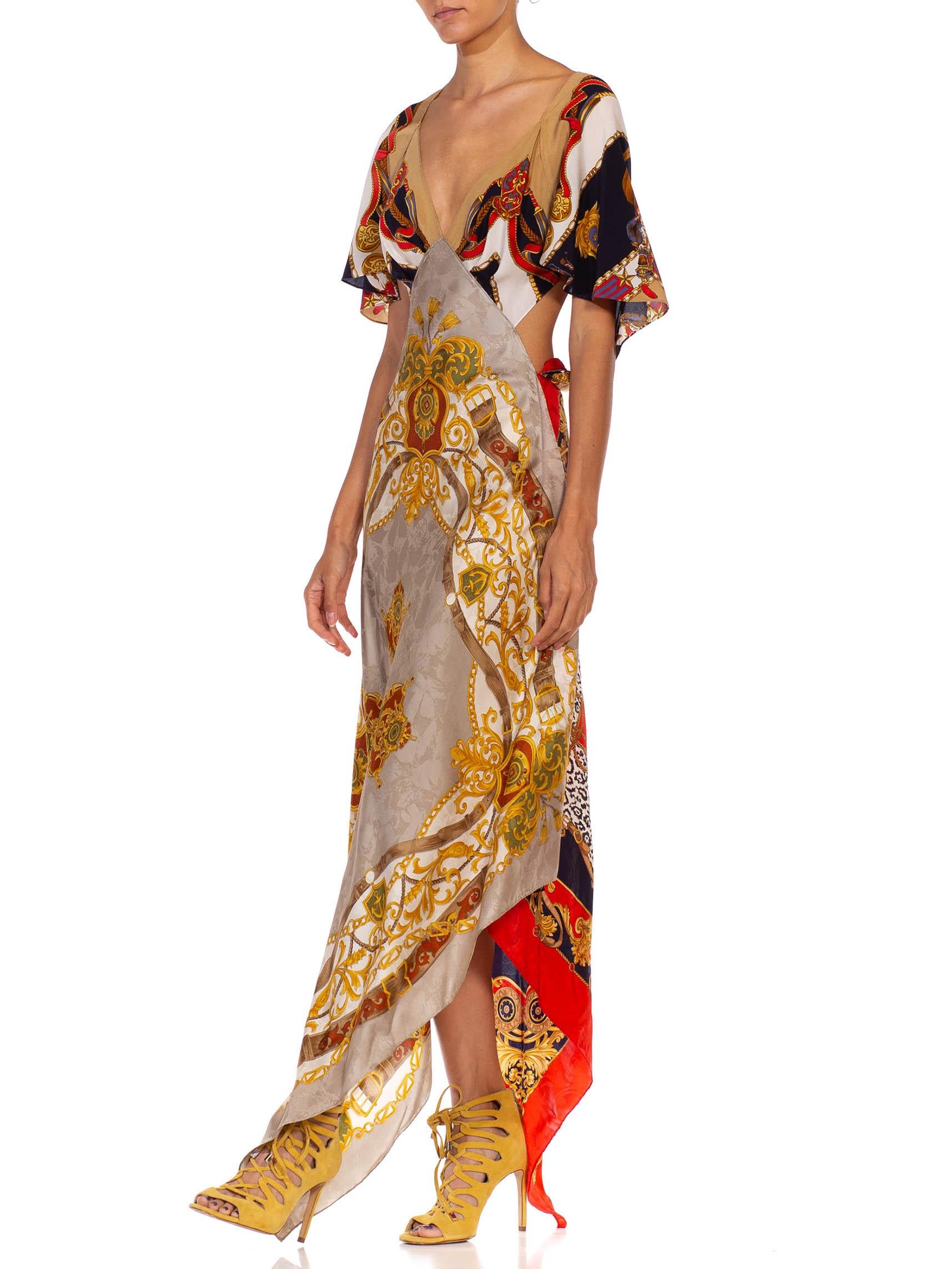 Women's MORPHEW COLLECTION Gold Versace Style Print Silk Twill 3-Scarf Dress Made From 