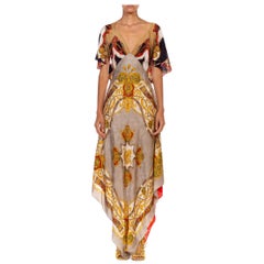 MORPHEW COLLECTION Gold Versace Style Print Silk Twill 3-Scarf Dress Made From
