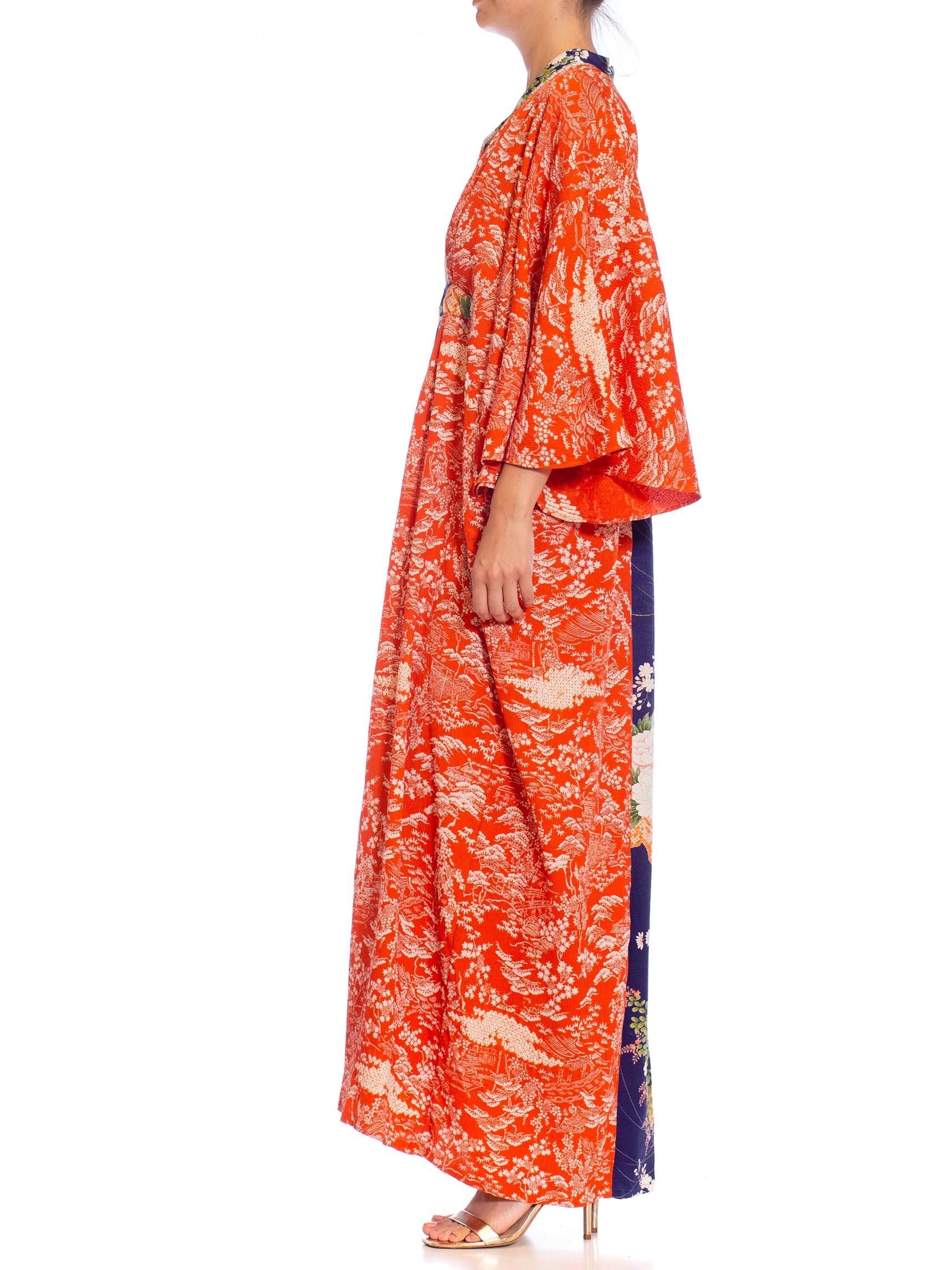 MORPHEW COLLECTION Golden Orange & Blue Japanese Kimono Silk Kaftan
MORPHEW COLLECTION is made entirely by hand in our NYC Ateliér of rare antique materials sourced from around the globe. Our sustainable vintage materials represent over a century of