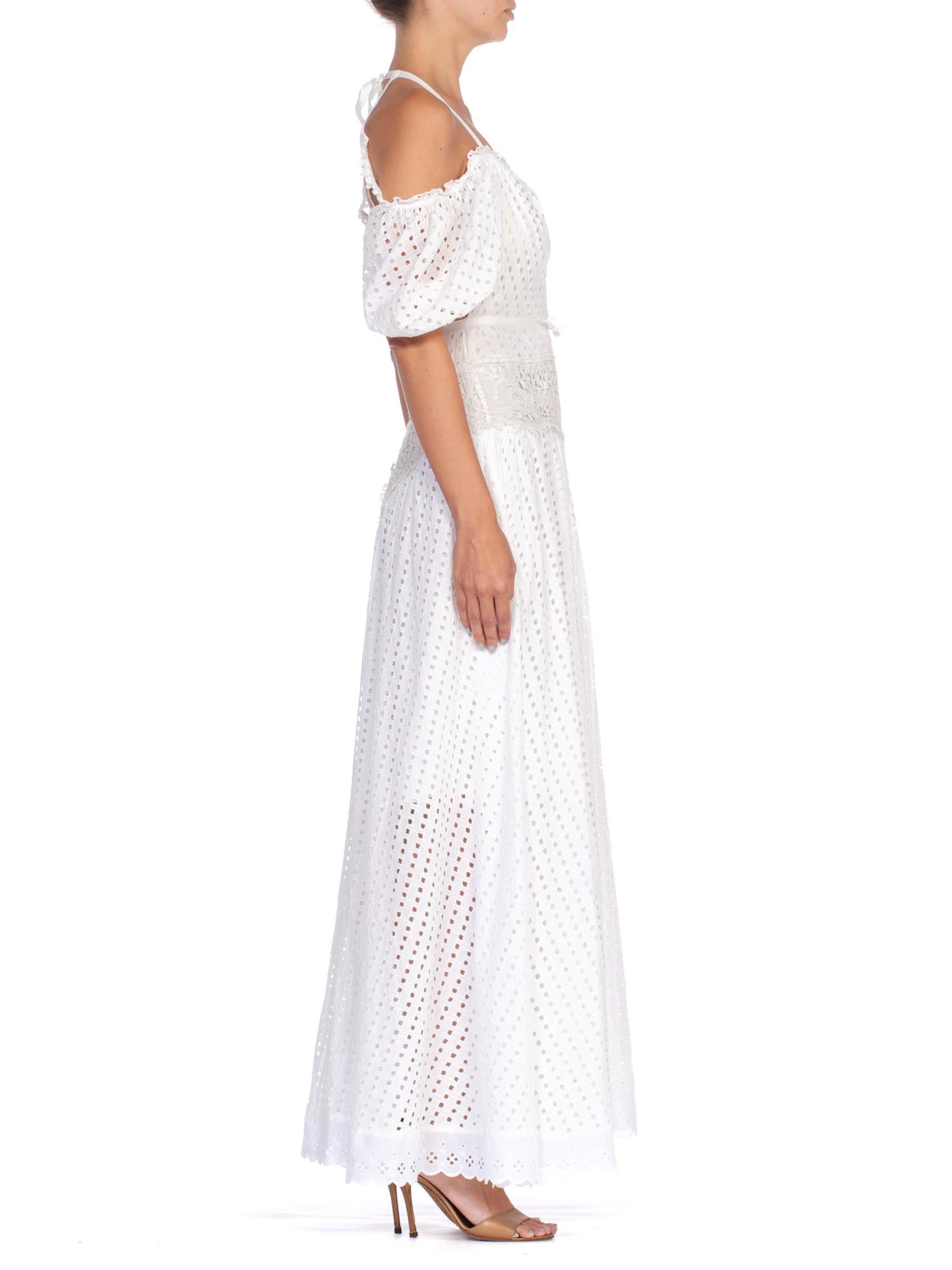 Gray MORPHEW COLLECTION White Organic Cotton Backless Off Shoulder Maxi Dress Made F For Sale