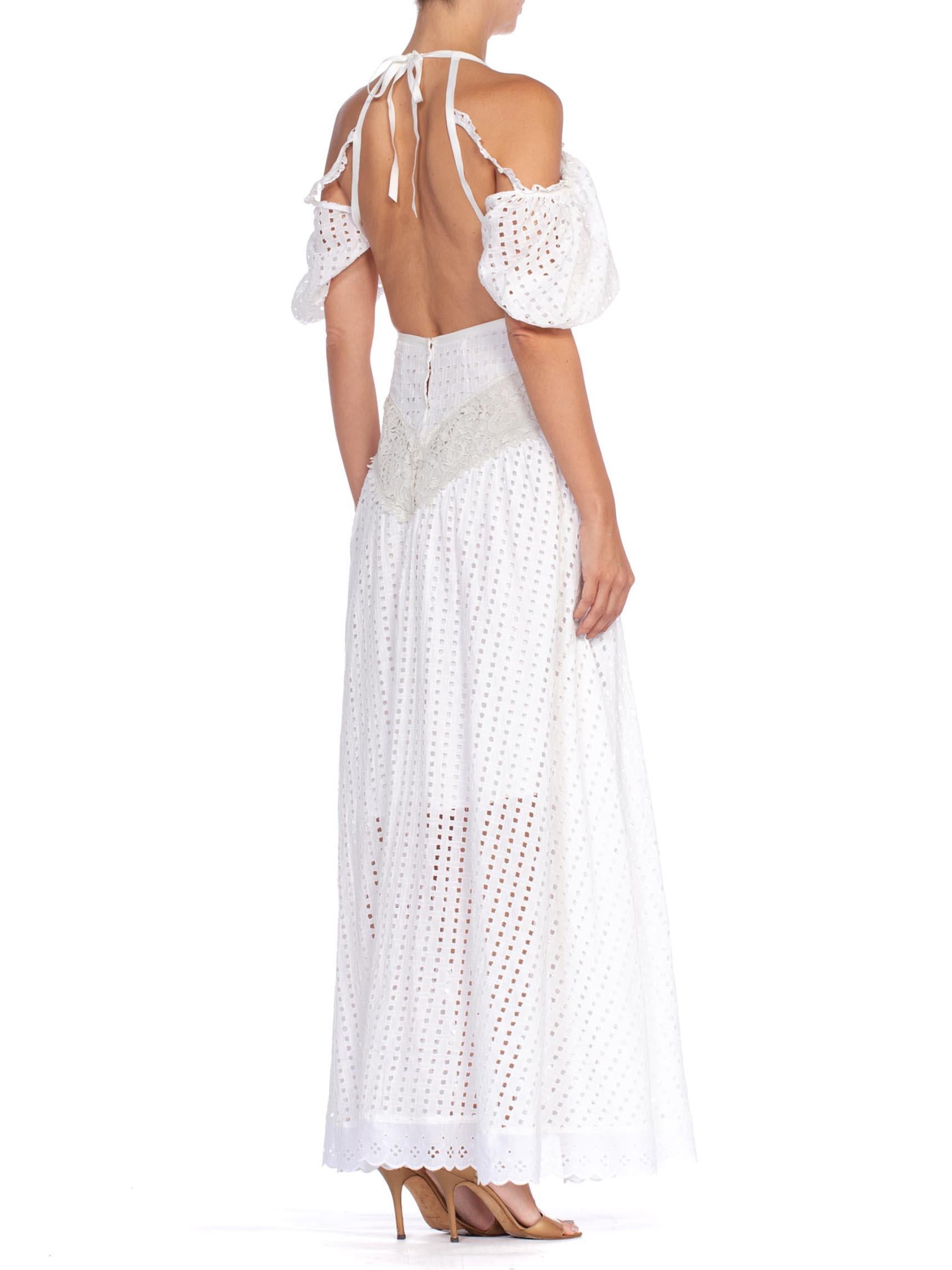 Women's MORPHEW COLLECTION White Organic Cotton Backless Off Shoulder Maxi Dress Made F For Sale