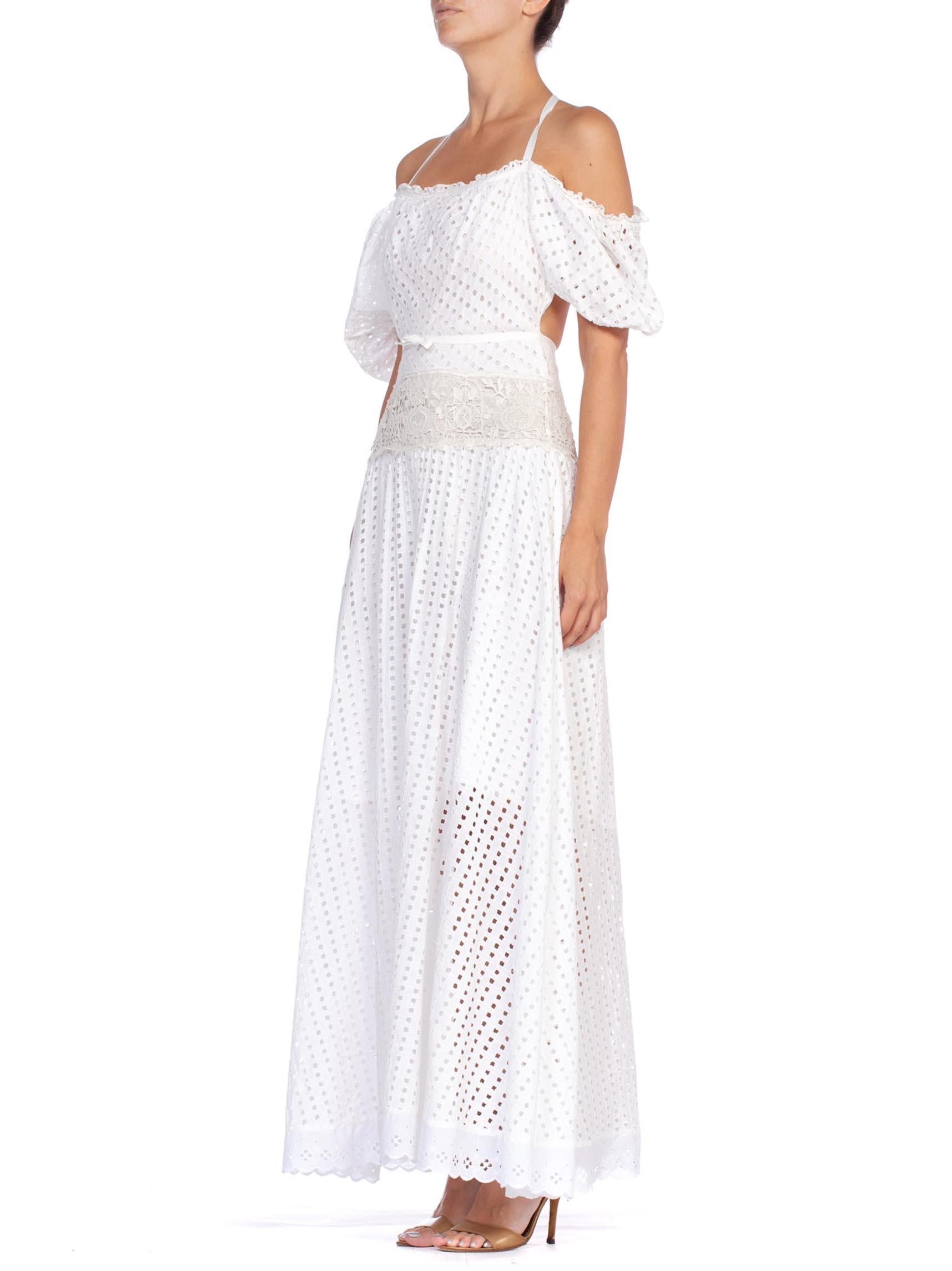 MORPHEW COLLECTION White Organic Cotton Backless Off Shoulder Maxi Dress Made F For Sale 1