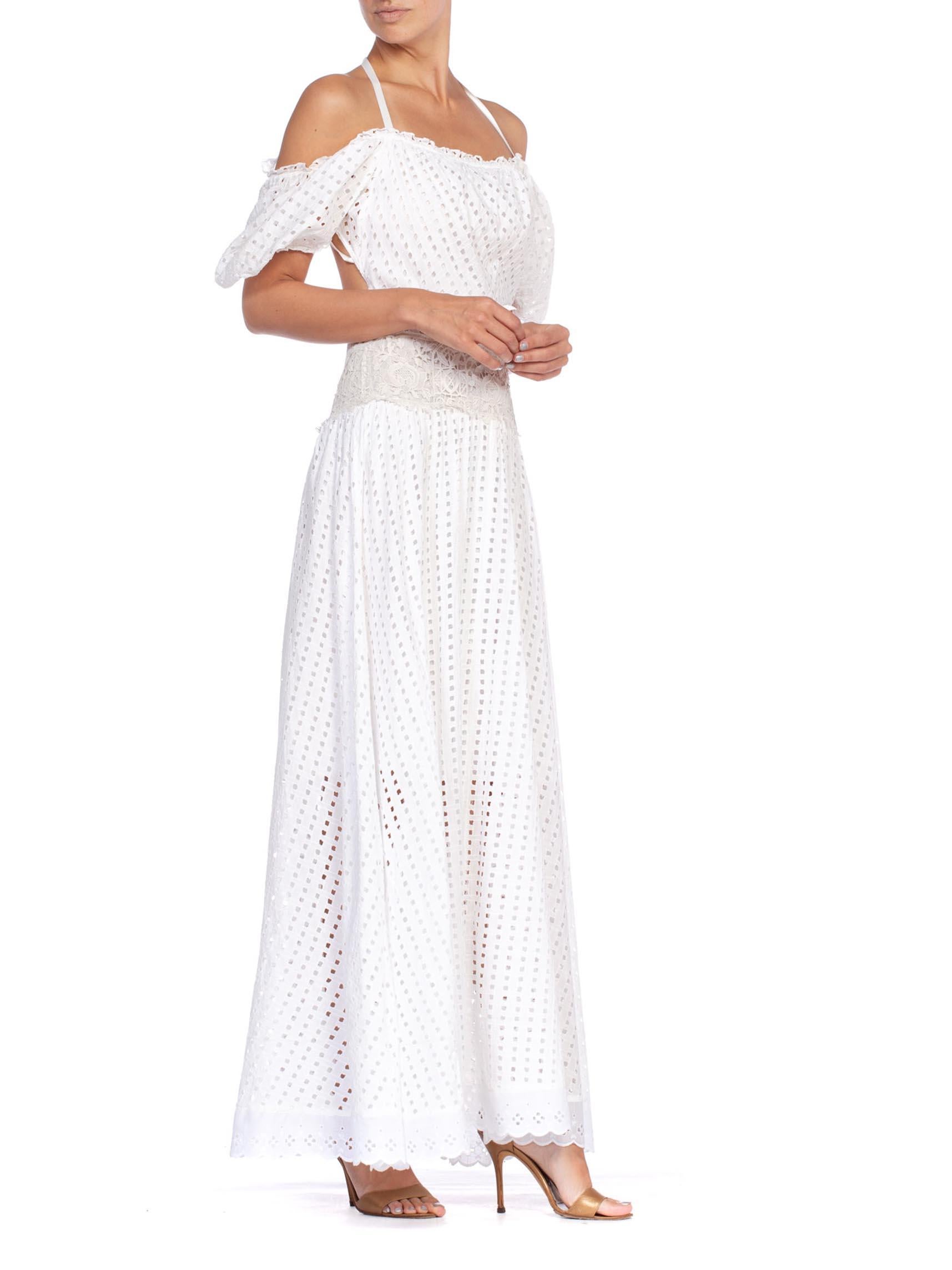 MORPHEW COLLECTION White Organic Cotton Backless Off Shoulder Maxi Dress Made F For Sale 2