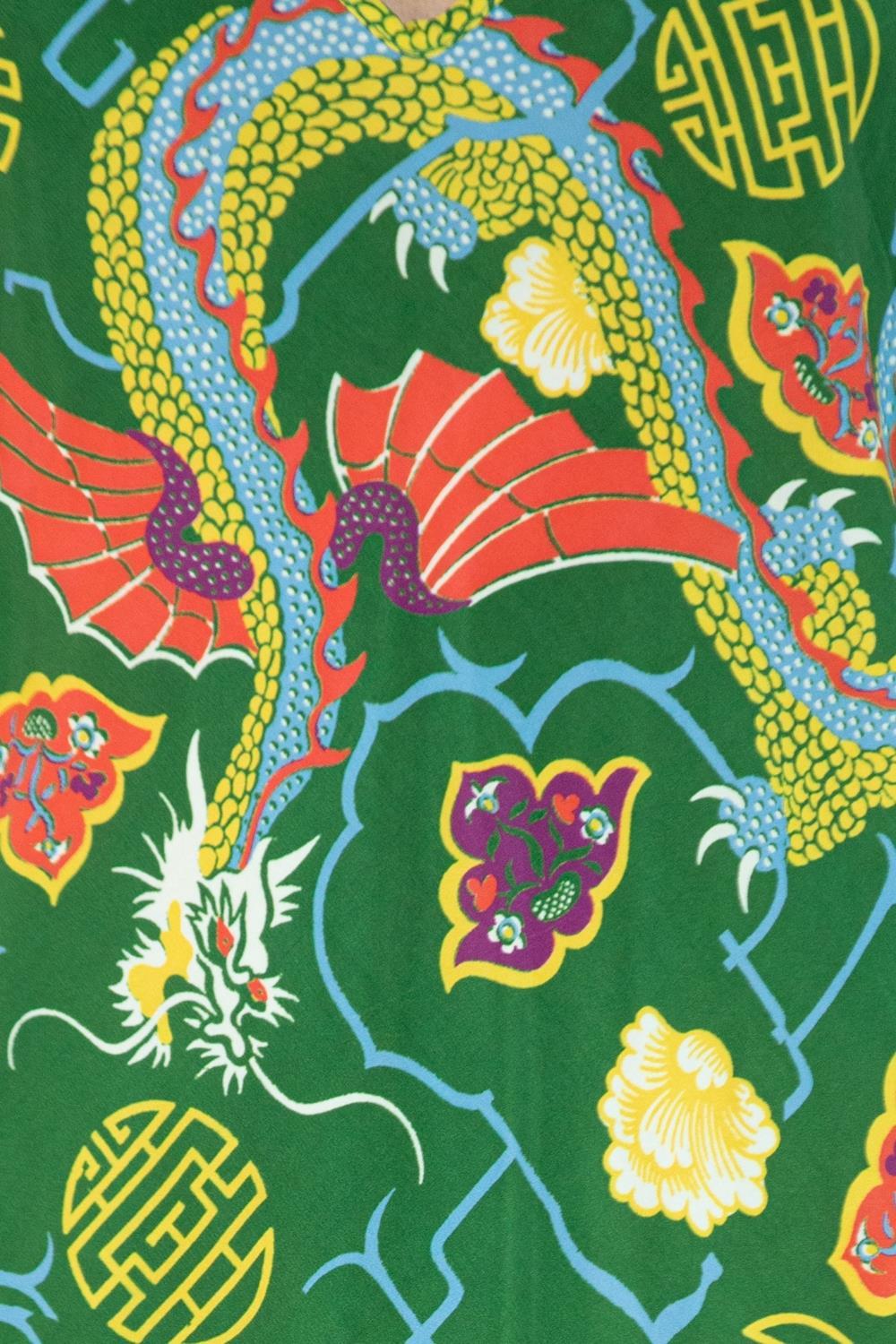 Morphew Collection Grasgrün Floral Dragon Neuheit Kaltes Rayon Bias  Slip Dress im Angebot 5