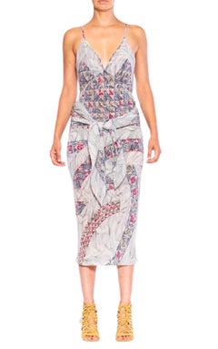 MORPHEW COLLECTION Gray & Blue Silk Geometric Marble Sagittarius One Scarf Dres