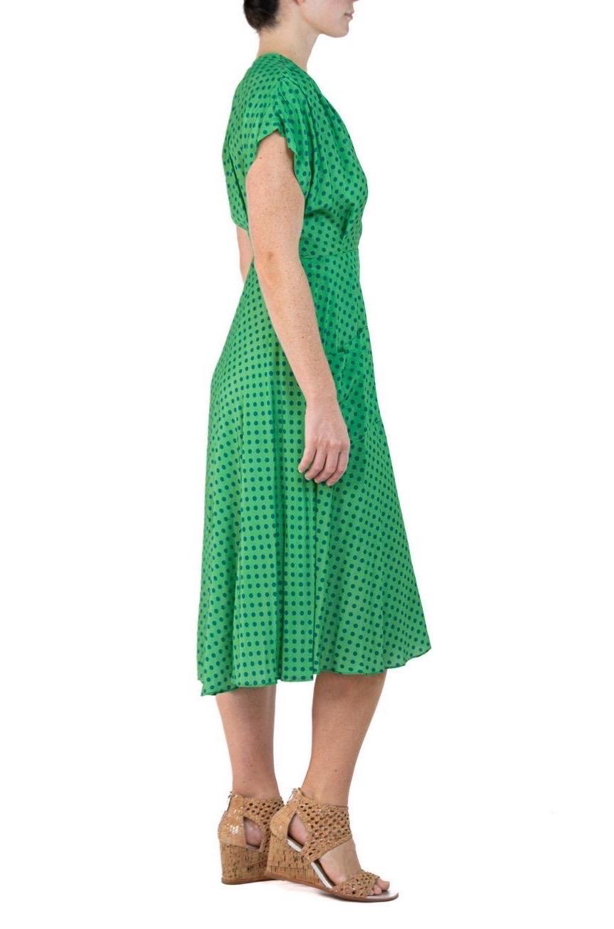 Morphew Collection Green & Blue Polka Dot Novelty Print Cold Rayon Bias Dress M In Excellent Condition For Sale In New York, NY