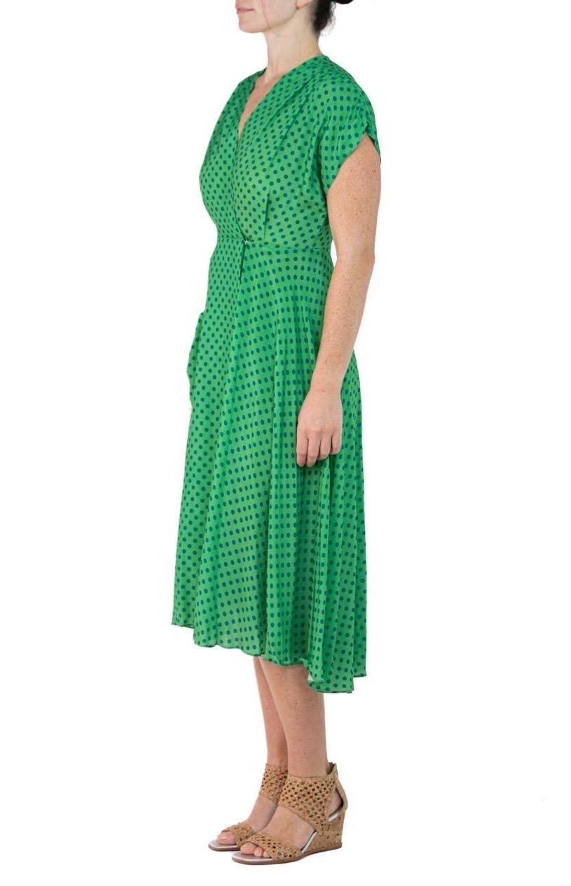Morphew Collection Green & Blue Polka Dot Novelty Print Cold Rayon Bias Dress M For Sale 1
