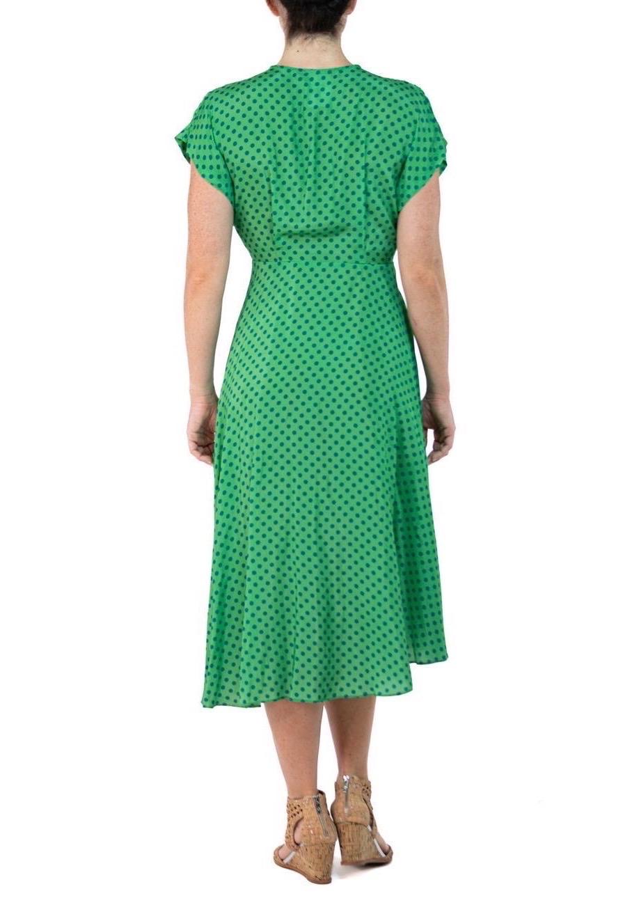 Morphew Collection Green & Blue Polka Dot Novelty Print Cold Rayon Bias Dress M For Sale 4