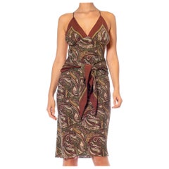 MORPHEW COLLECTION Green & Brown Paisley Silk Scarf Dress Made From Emanuel Ung