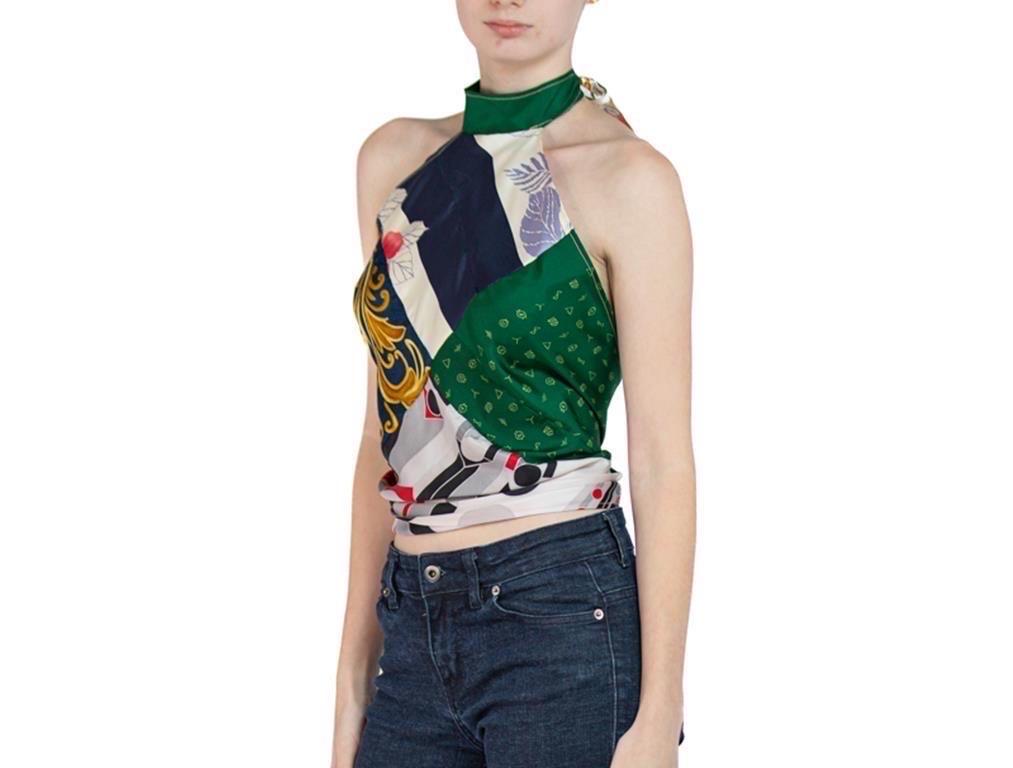 MORPHEW COLLECTION Green, Gold & Navy Blue Silk Halter Tie Scarf Top
MORPHEW COLLECTION is made entirely by hand in our NYC Ateliér of rare antique materials sourced from around the globe. Our sustainable vintage materials represent over a century