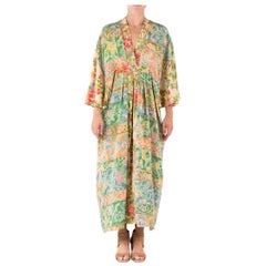 MORPHEW COLLECTION Green & Olive Floral Japanese Kimono Silk Hand Painted  Kaft